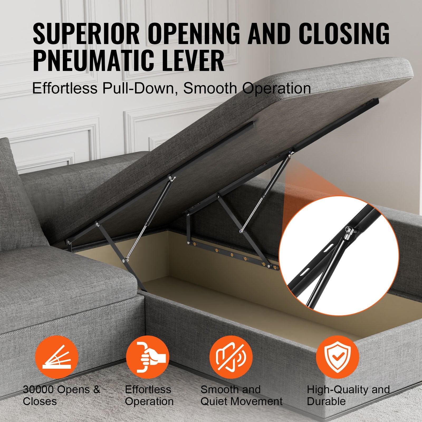 VEVOR Bed Lift, 1500x2000mm Compatible Extra-large Size 140kg Load Bearing, DIY Wall Bed Mechanical Hardware Kit Vertical Deluxe, Pneumatic Lever Heavy Duty Support, Folding for Guestroom