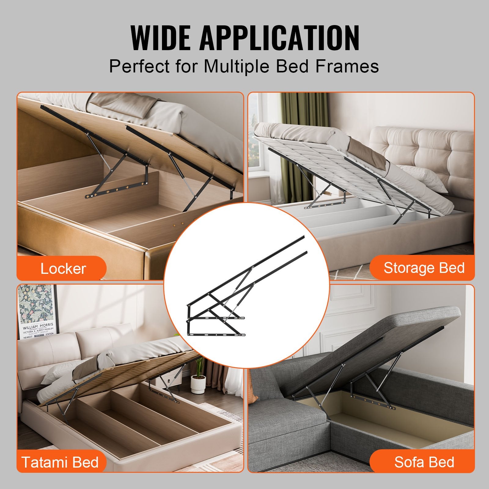 VEVOR Bed Lift, 1500x2000mm Compatible Extra-large Size 140kg Load Bearing, DIY Wall Bed Mechanical Hardware Kit Vertical Deluxe, Pneumatic Lever Heavy Duty Support, Folding for Guestroom
