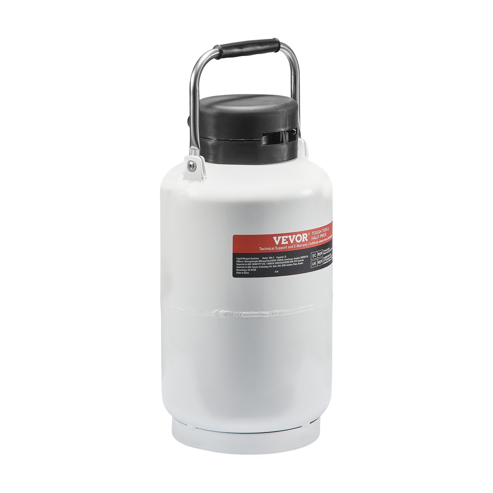 VEVOR Liquid Nitrogen Tank, 3 L Aluminum Alloy Liquid Nitrogen Container, LN2 Tank Dewar with 6 Canisters and Carry Bag with Straps, Cryogenic Tank for Beauty Industry, Semen Preservation, Scientific