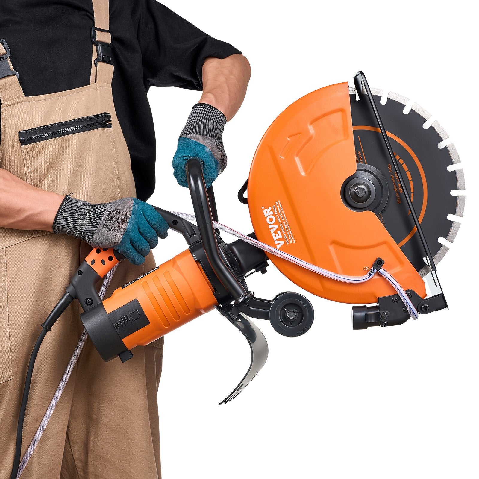 VEVOR Electric Concrete Saw, 14 in, 2000 W Motor Circular Saw Cutter with Max. 5 in Adjustable Cutting Depth, Wet Disk Saw Cutter Includes Water Line, Pump and Blade, for Stone, Brick