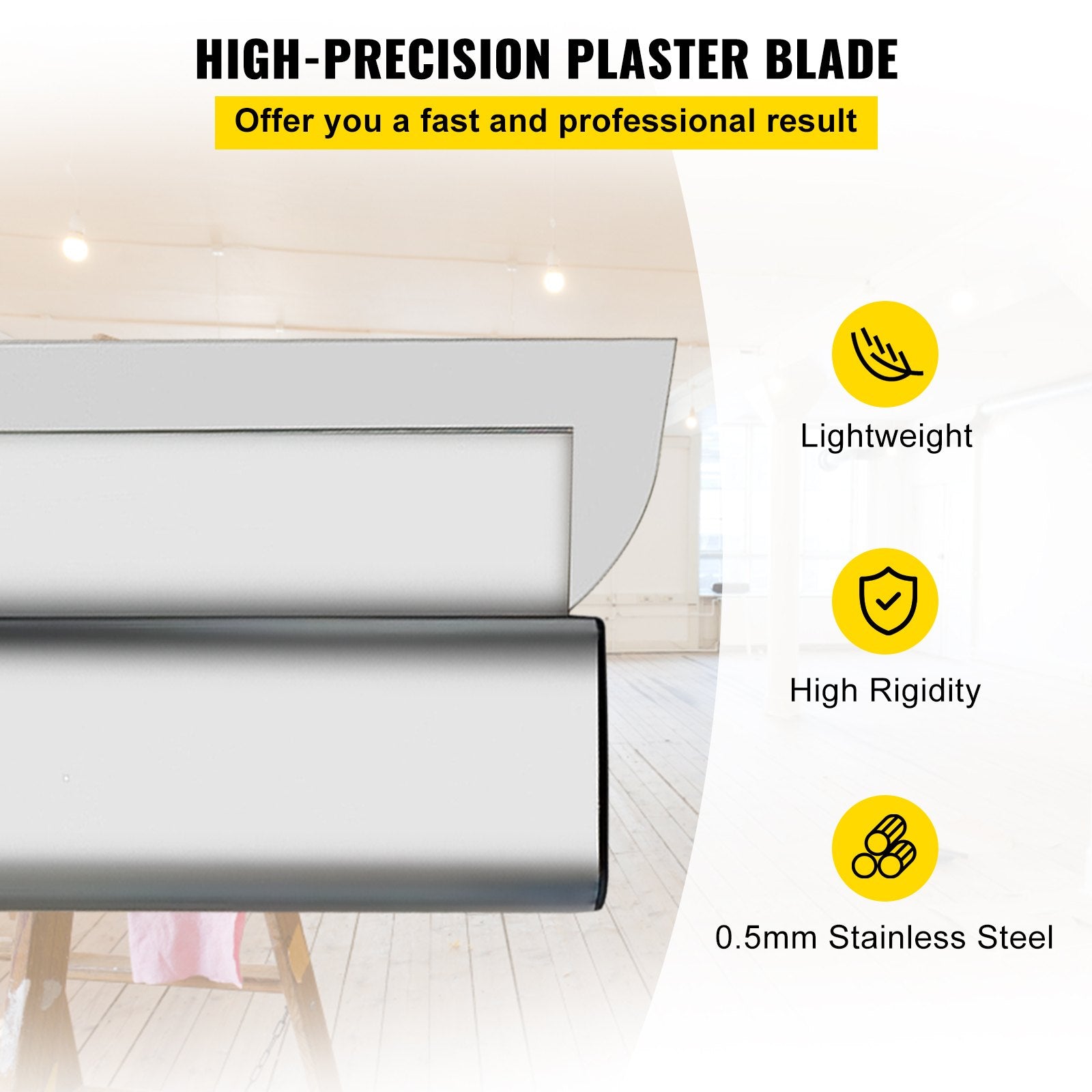 VEVOR Skimming Blade Set,10"+16"+24" Blades + 35"-78" Extension Handle，European Stainless Steel Construction Knife, Aluminum Blade Profile Smoothing Knockdown Spatula for Gyprock/Drywall/Wall-Boa
