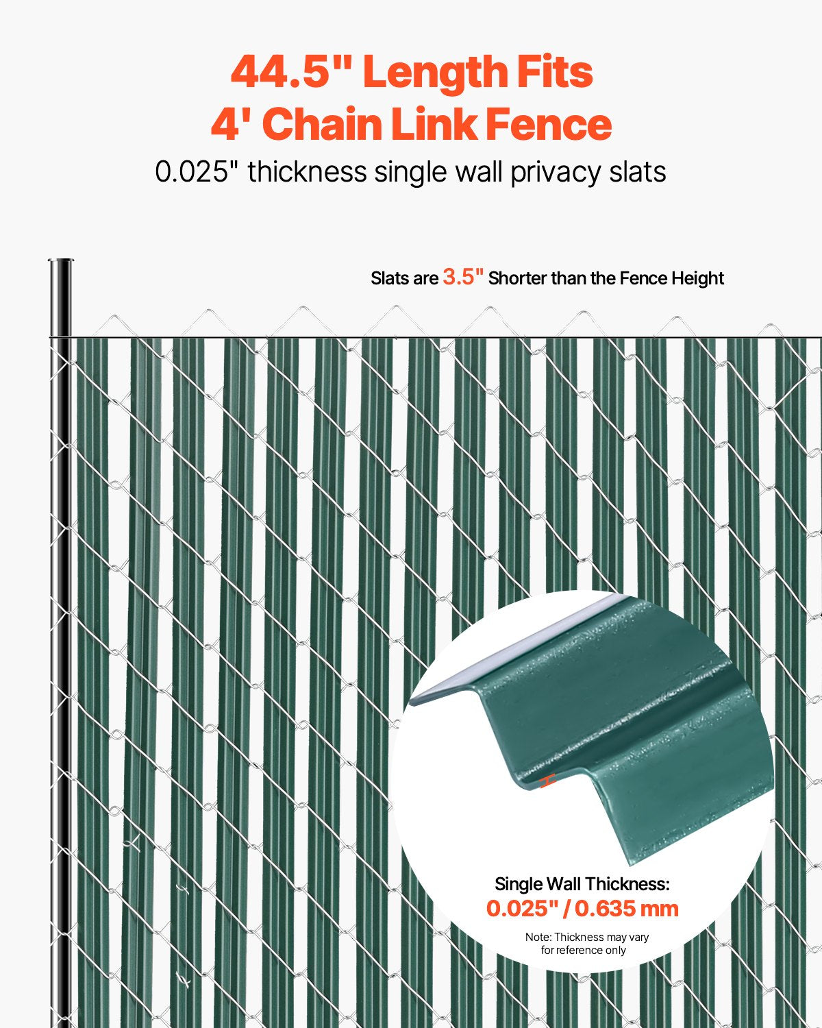 VEVOR Bottom Locking Privacy Slats, Single-Wall Vertical Bottom-Locking Slats for Chain-Link Fence, High-Density HDPE Chain Link Slats Ideally Fit 1.2 m High Fence for Garden Farm Sports Field Green
