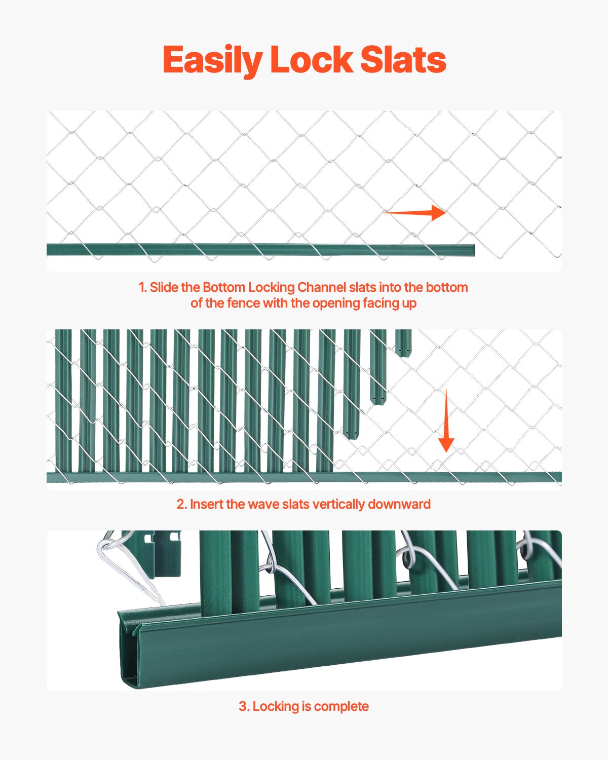 VEVOR Bottom Locking Privacy Slats, Single-Wall Vertical Bottom-Locking Slats for Chain-Link Fence, High-Density HDPE Chain Link Slats Ideally Fit 1.2 m High Fence for Garden Farm Sports Field Green