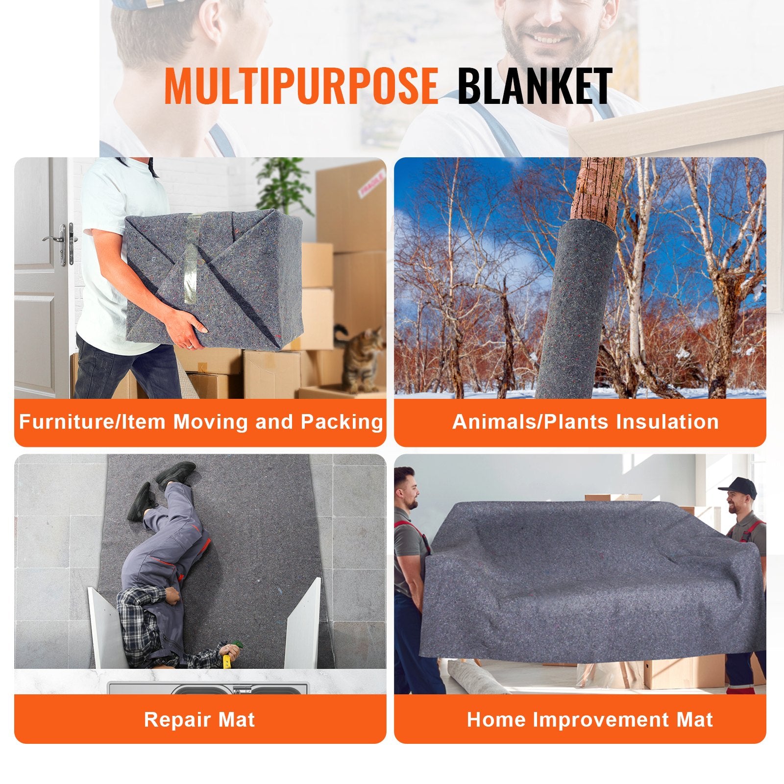 VEVOR Moving Blankets, 72" x 54", 21 lbs/dz Weight, 24 Packs, Professional Recycled Cotton Packing Blanket, Large Heavy Duty Shipping Mover Pads Perfect for Protecting Furniture, Floors, Appliances