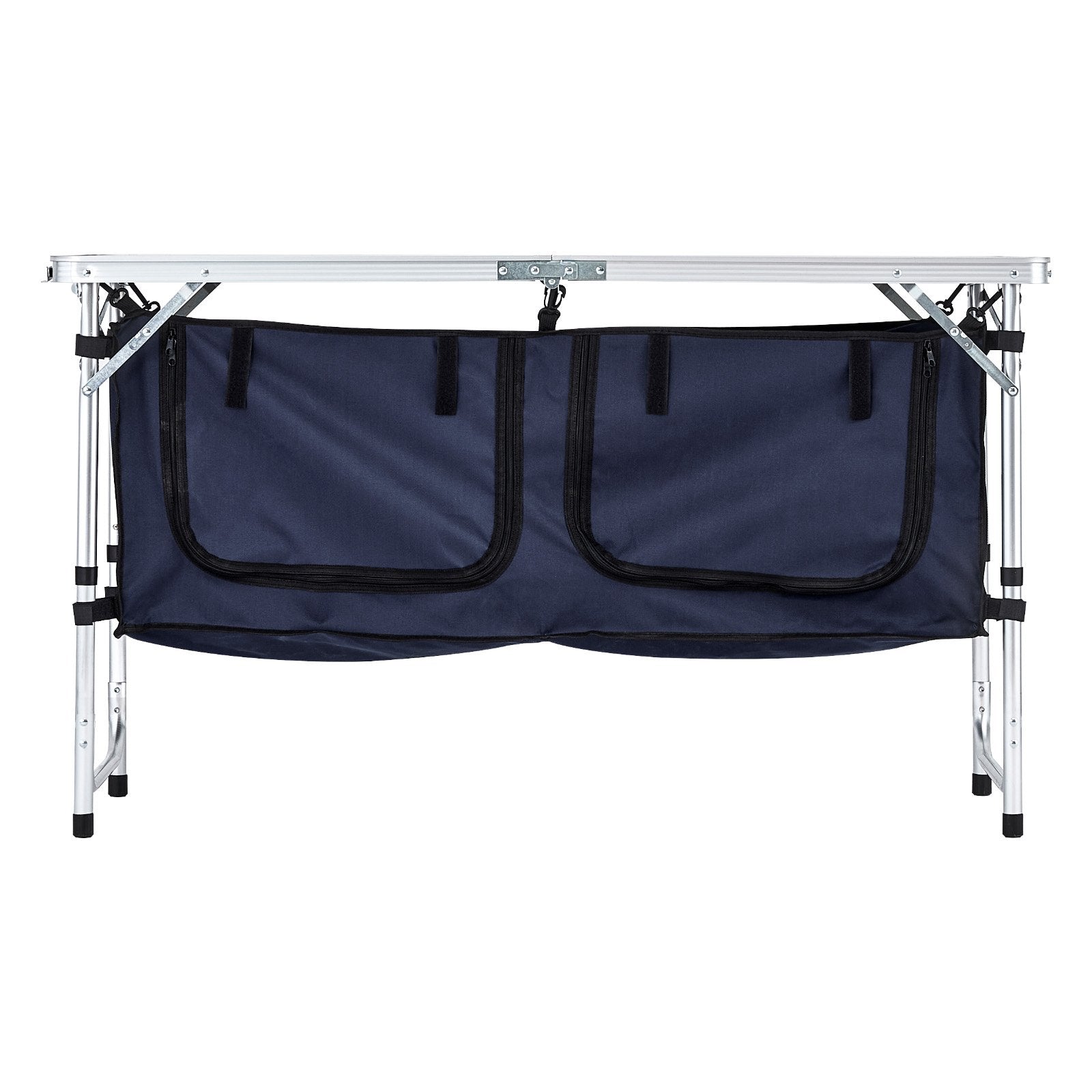 VEVOR Camping Kitchen Table, Folding Outdoor Cooking Table, 3 Adjustable Height, Aluminum Lightweight Portable Cook Station with Storage Organizer, Carry Handle, for BBQ Party Picnic RV Travel, Blue