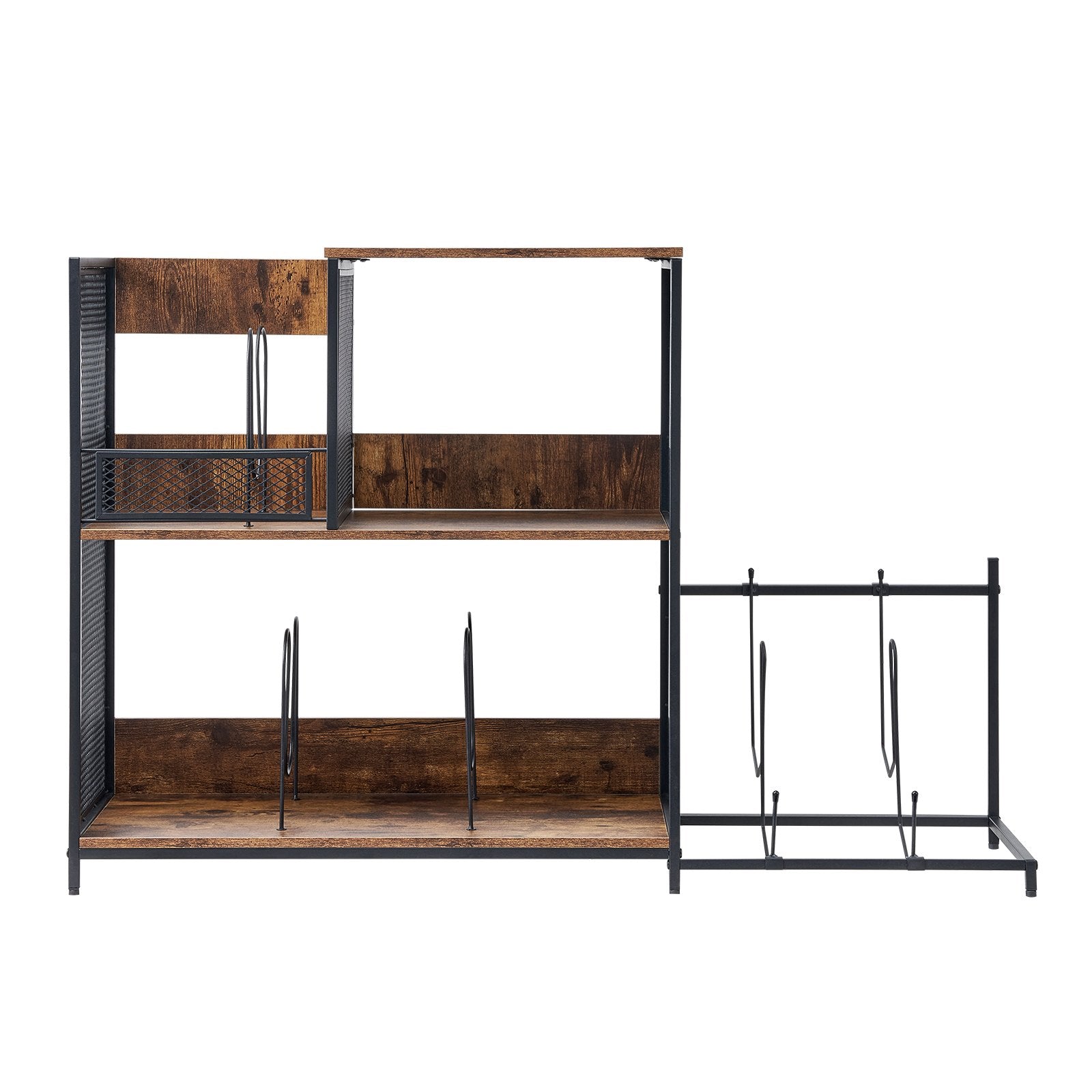 VEVOR 3-Tier Record Player Stand with Guitar Holder, Turntable Stand with Storage Holds Up to 300 Albums, Vinyl Record Cabinet with Metal Mesh Frame for Living Room, Bedroom, Black