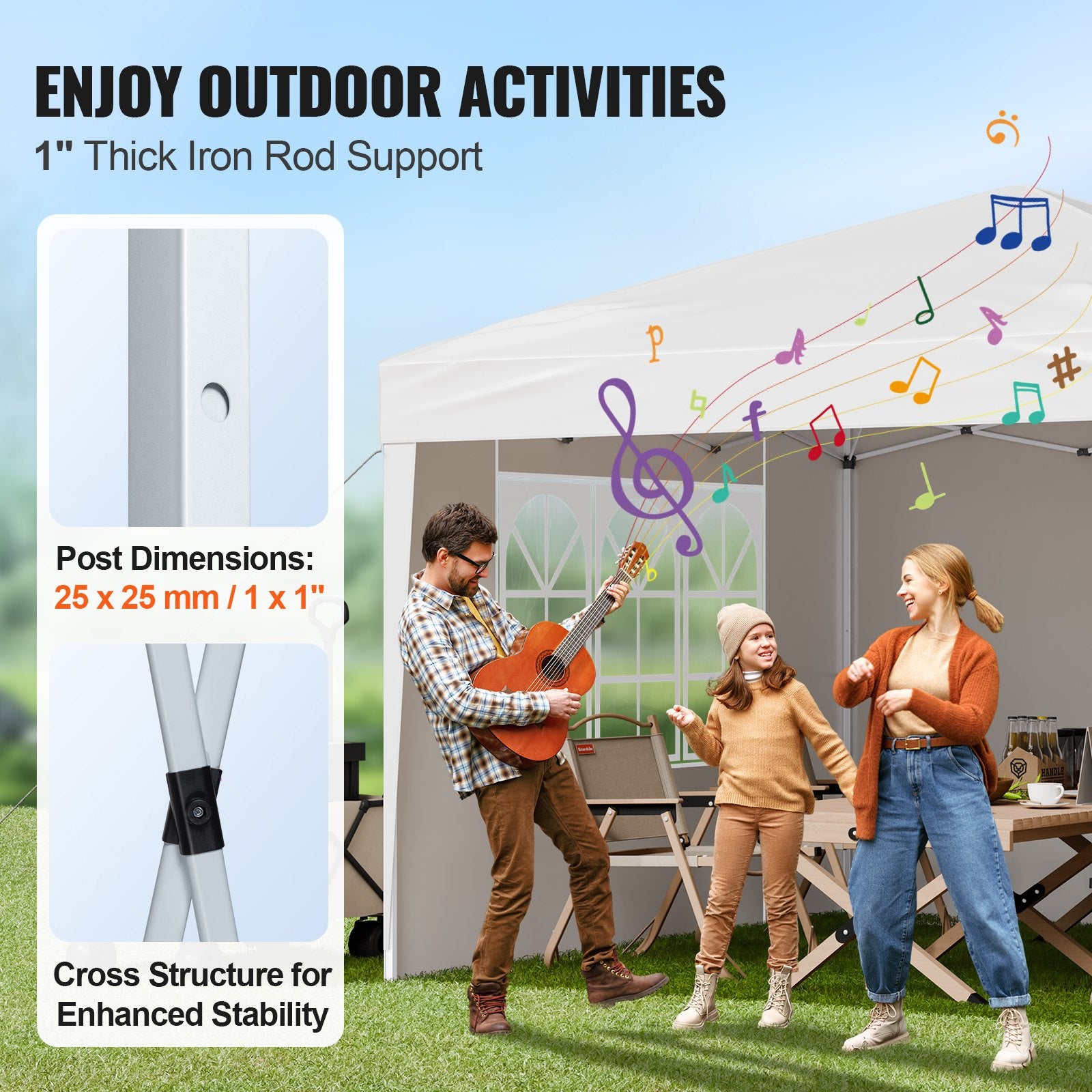 VEVOR Pop Up Canopy, 2.95 x 2.95 m Instant Canopy Portable Gazebo with 3 Sidewalls & 2 Ventilated Windows, Height Adjustable Pop-Up Outdoor Shelter Tent for Events, Patio, Backyard, Party, Parking