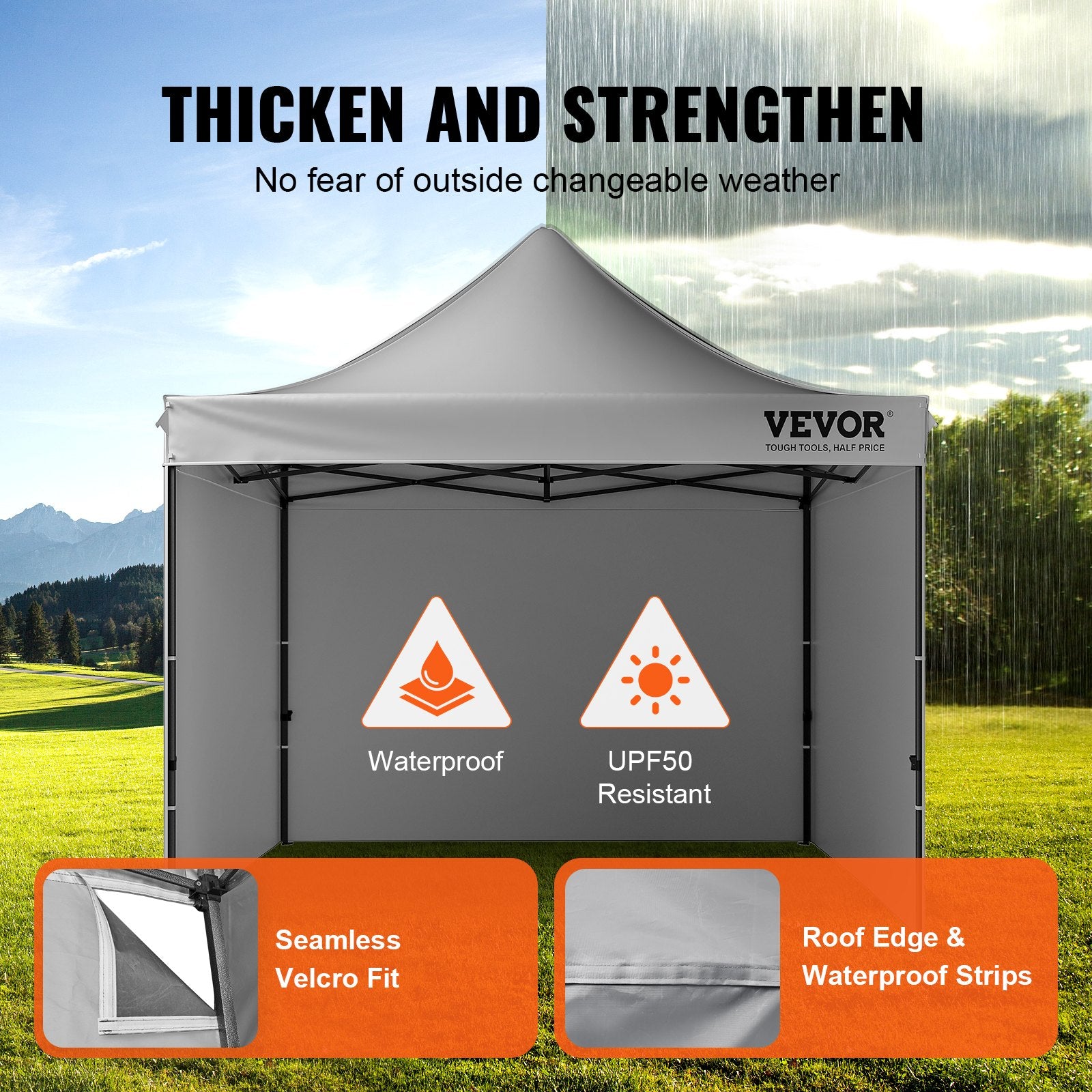 VEVOR 304.8 x 304.8 cm Pop up Canopy with Removable Sidewalls, Instant Canopies Portable Gazebo & Wheeled Bag, UV Resistant Waterproof, Enclosed Canopy Tent for Outdoor Events, Patio, Backyard, Party
