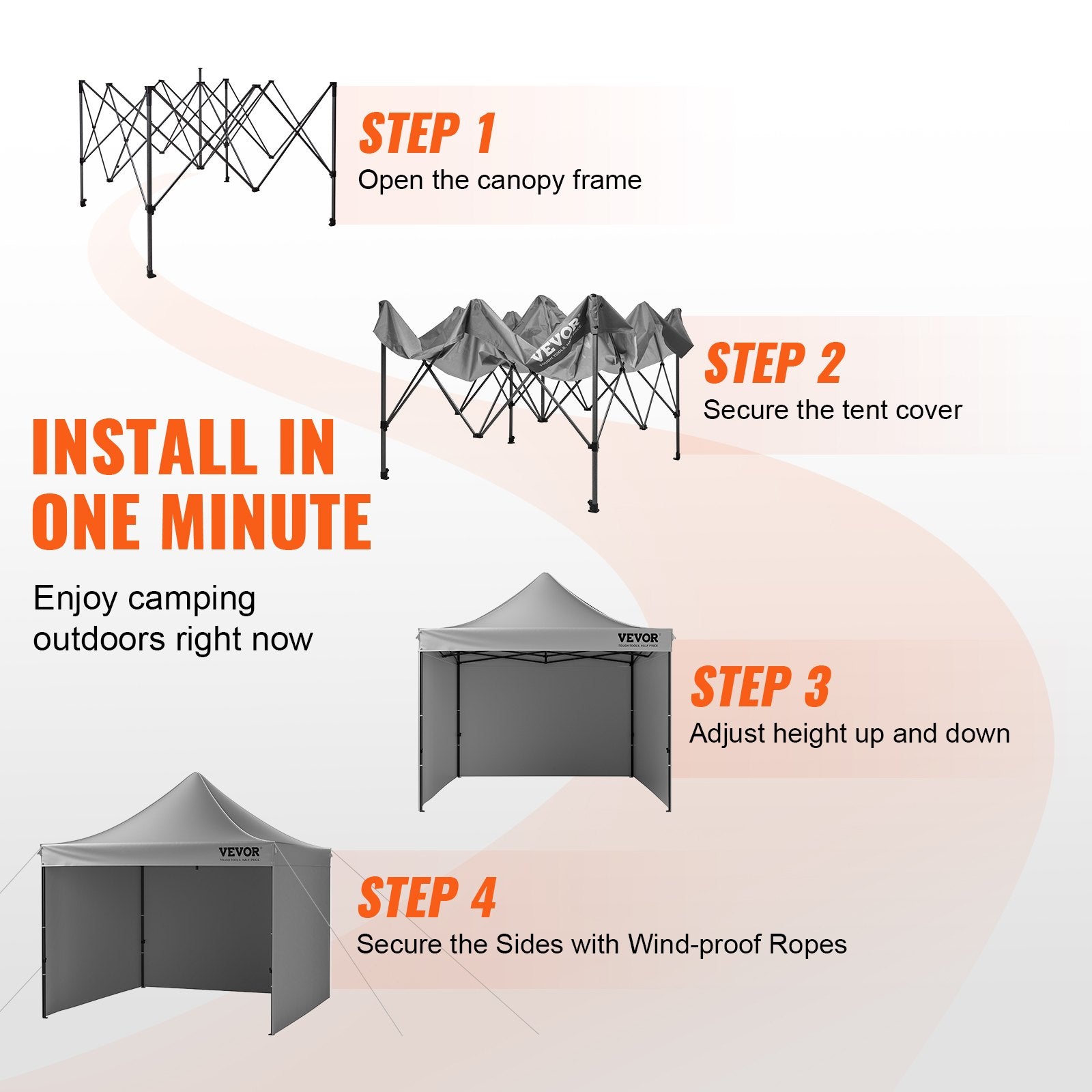 VEVOR 304.8 x 304.8 cm Pop up Canopy with Removable Sidewalls, Instant Canopies Portable Gazebo & Wheeled Bag, UV Resistant Waterproof, Enclosed Canopy Tent for Outdoor Events, Patio, Backyard, Party