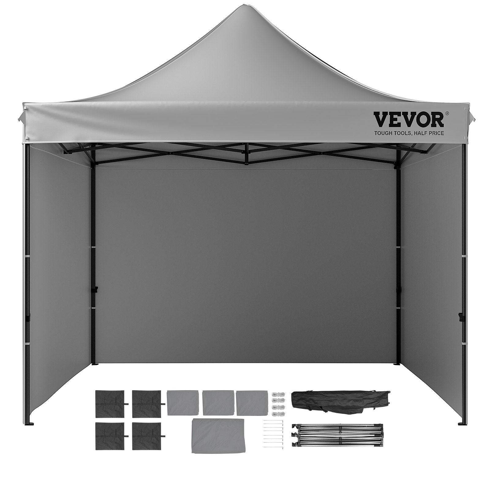 VEVOR 304.8 x 304.8 cm Pop up Canopy with Removable Sidewalls, Instant Canopies Portable Gazebo & Wheeled Bag, UV Resistant Waterproof, Enclosed Canopy Tent for Outdoor Events, Patio, Backyard, Party