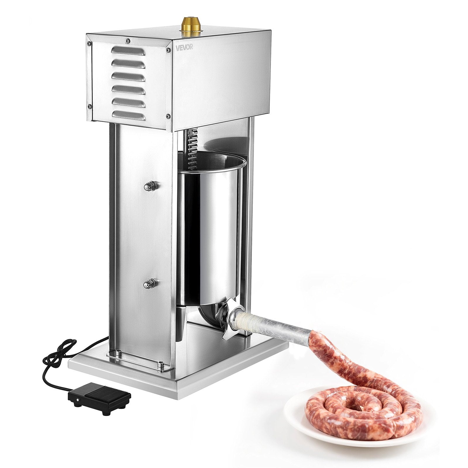 VEVOR Electric Sausage Stuffer, 22 LBS / 10 L Vertical Meat Stuffer, Stepless Speed Control and Foot Pedal, Stainless Steel Heavy Duty Sausage Filler with 4 Stuffing Tubes, for Commercial & Home Use