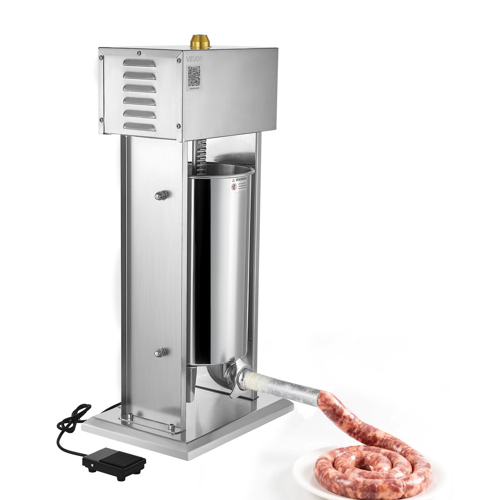 VEVOR Electric Sausage Stuffer, 33 LBS / 15 L Vertical Meat Stuffer, Stepless Speed Control and Foot Pedal, Stainless Steel Heavy Duty Sausage Filler with 4 Stuffing Tubes, for Commercial & Home Use