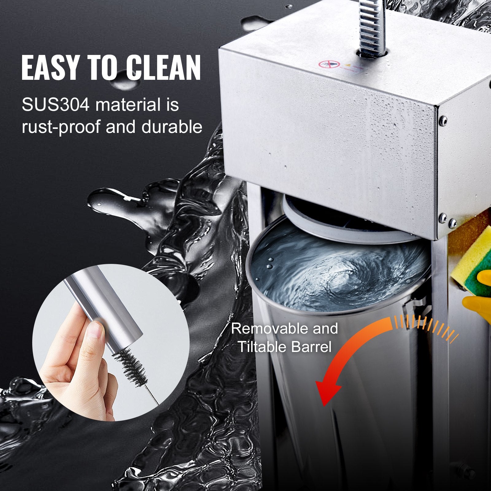 VEVOR Electric Sausage Stuffer, 12 L / 25 LBS Vertical Meat Stuffer, 200W Motor, Stepless Speed Control and Foot Pedal, Made of Food-grade 304 Stainless Steel, 5 Stuffing Tubes for Home, Commercial