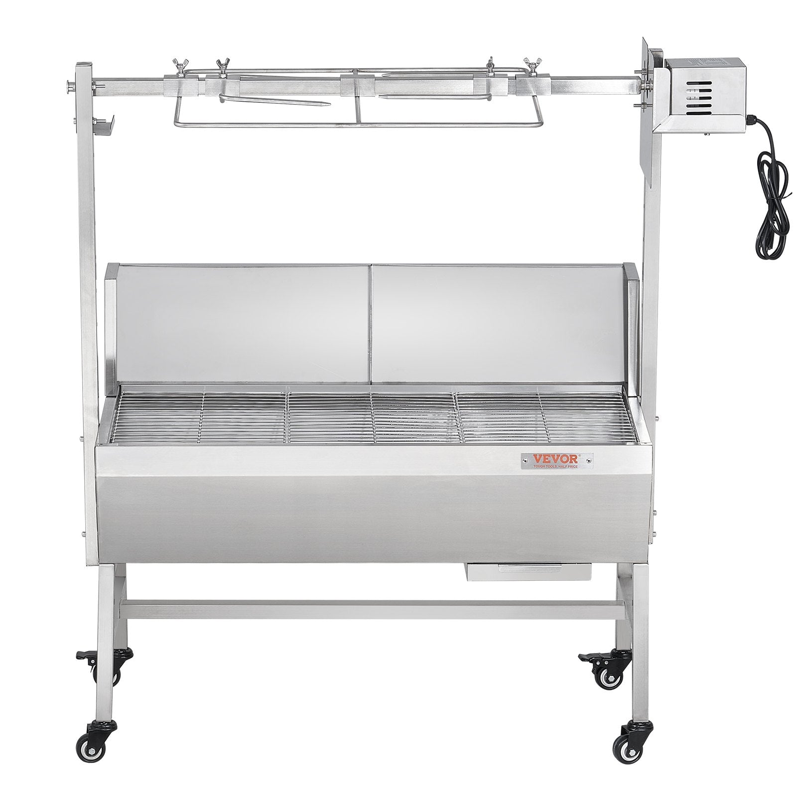 VEVOR Rotisserie Grill with Windscreen, BBQ Whole Pig Lamb Goat Charcoal Spit Grill, 35 Inch 90 Lbs Capacity, Electric 42W Motor Stainless Steel Roaster with Lockable Wheels, for Camping Outdoor