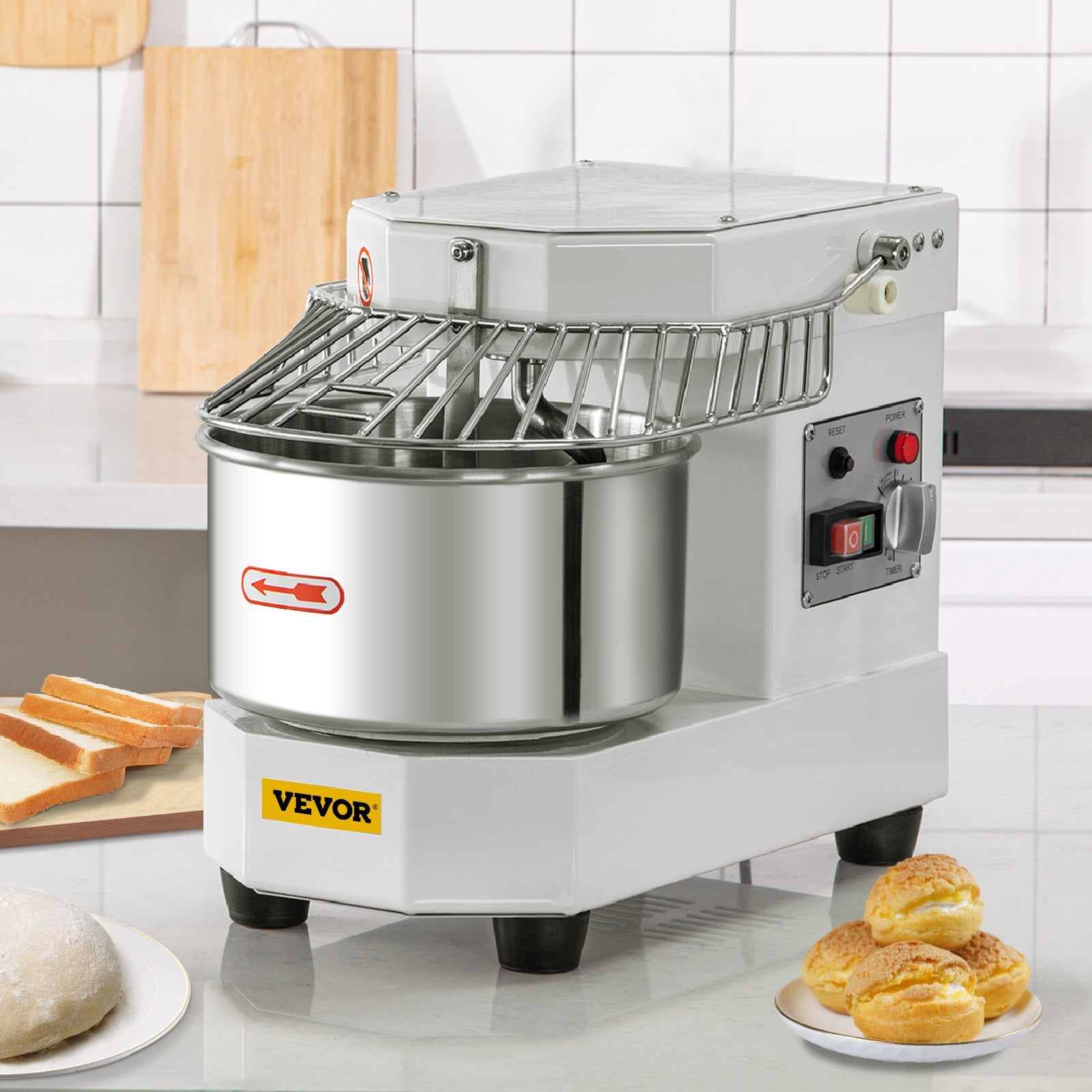 VEVOR Commercial Dough Food Mixer, 8L Large Capacity Stainless Steel Mixer with Bowel, Hook, Shield, Reset Button, 450W Tilt-Head Kitchen Dough Mixers for Cake, Cream, Egg Fluid, Fillings