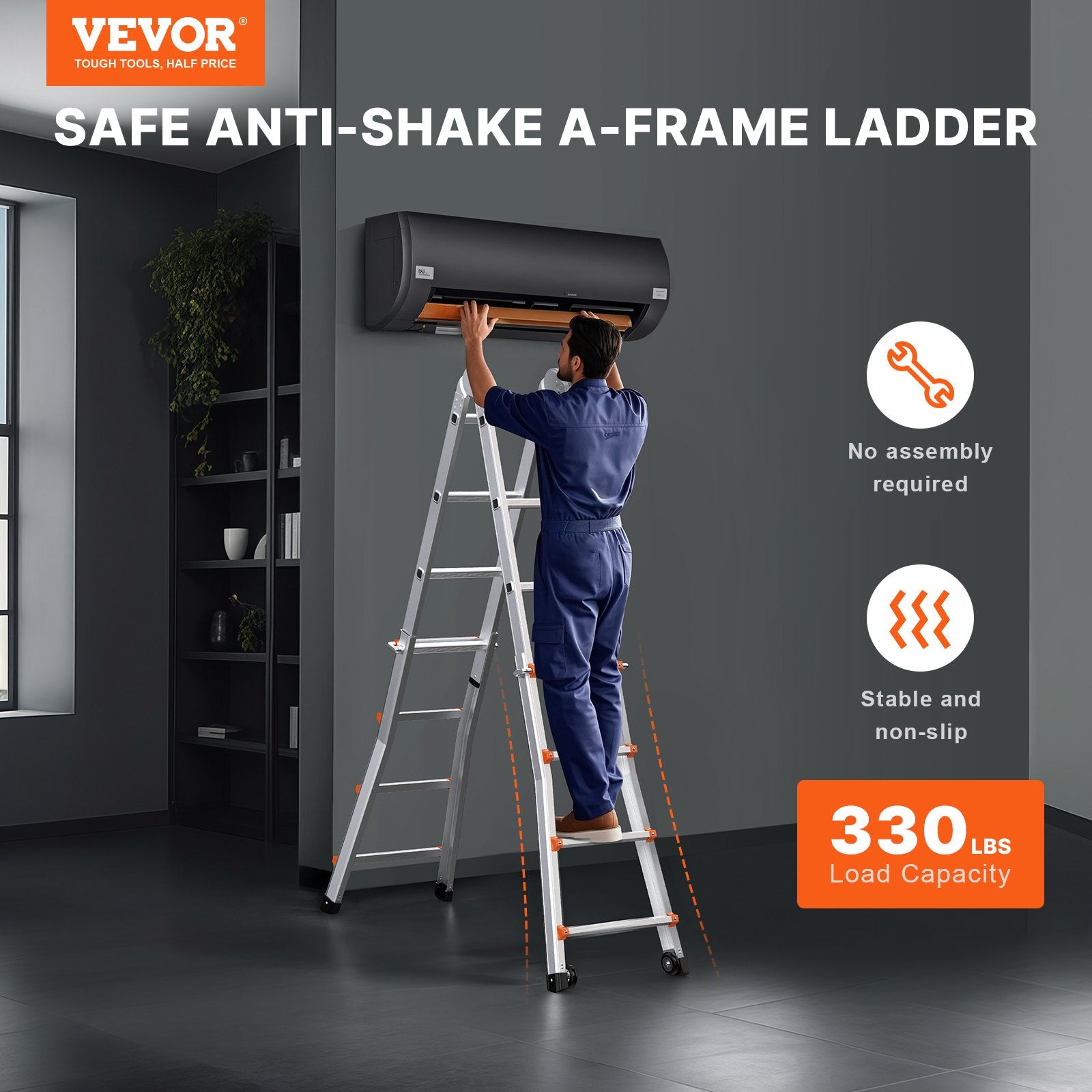 VEVOR Telescoping Ladder A Frame, 13 FT Compact Aluminum Extension Ladder, Multi-Function Portable Collapsible RV Ladder, Telescopic Ladder for Homework Stairs Indoor Outdoor Roof, 330lb Load