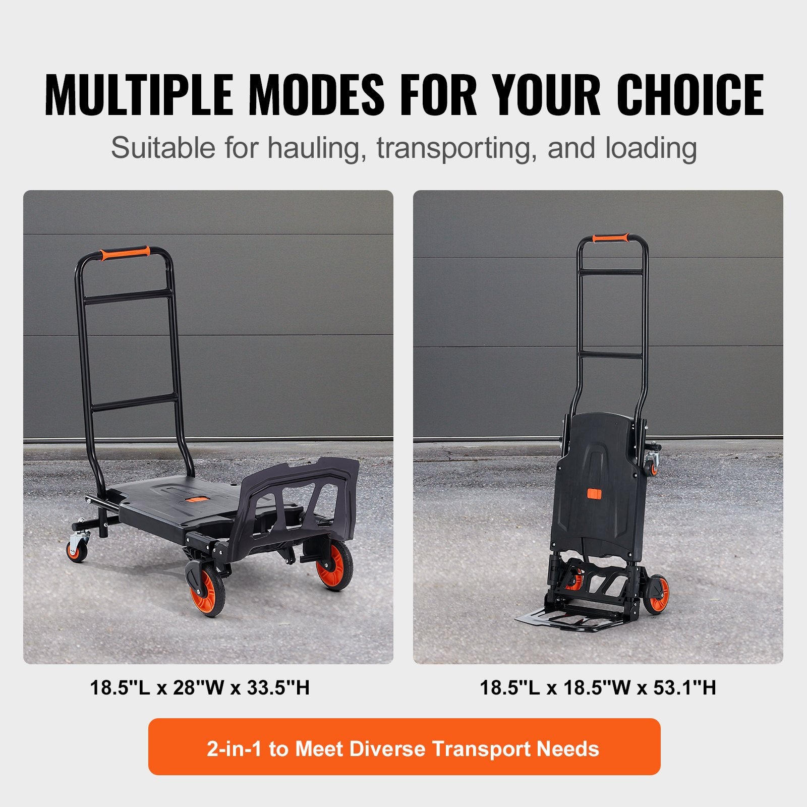 VEVOR Aluminum Hand Truck, 2 in 1, 136 kg Max Load Capacity, Heavy Duty Industrial Convertible Folding Hand Truck and Dolly, Utility Cart Converts from Hand Truck to Platform Cart with Rubber Wheels
