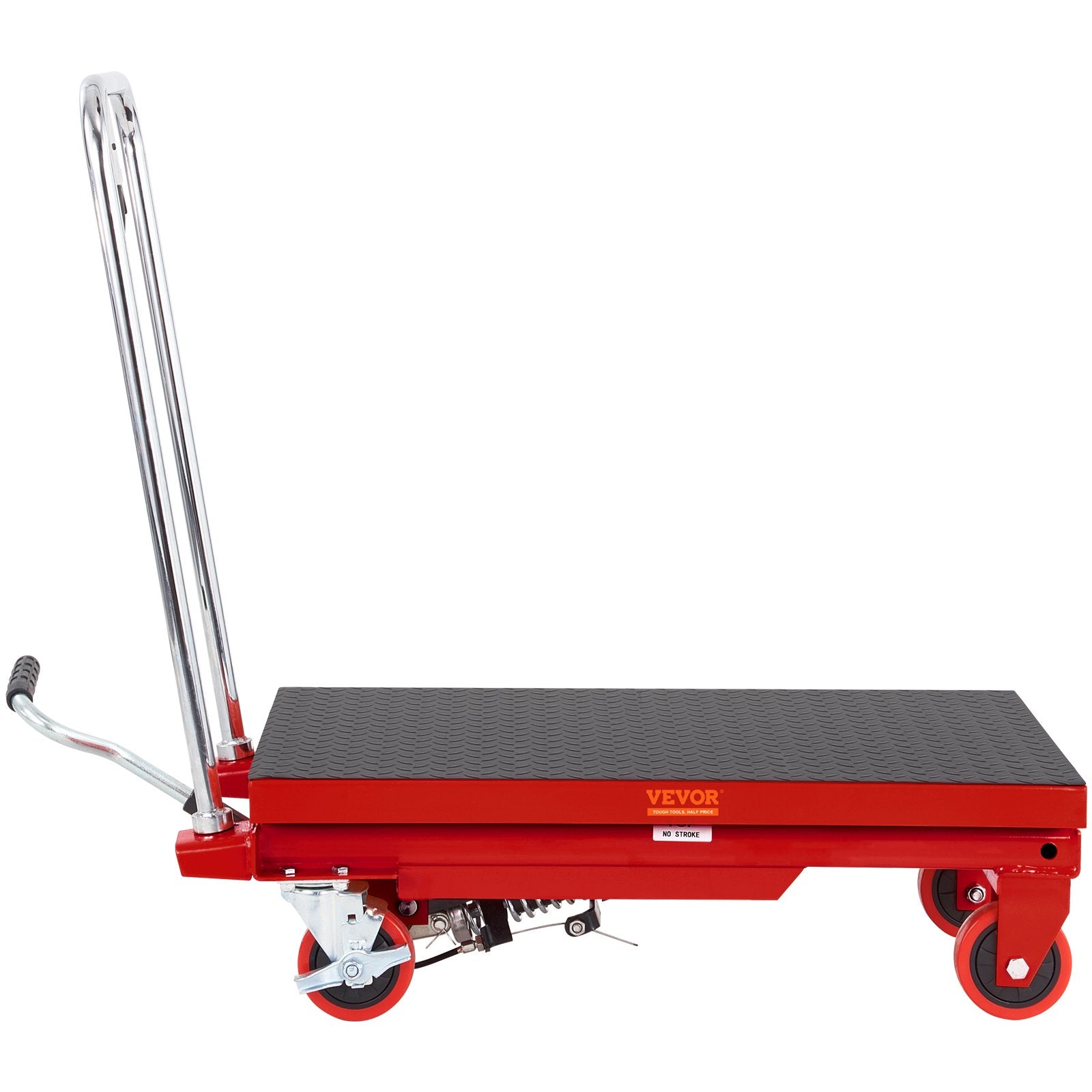 VEVOR Hydraulic Lift Table Cart, 330lbs Capacity 28.5" Lifting Height, Manual Single Scissor Lift Table with 4 Wheels and Non-slip Pad, Hydraulic Scissor Cart for Material Handling, Red