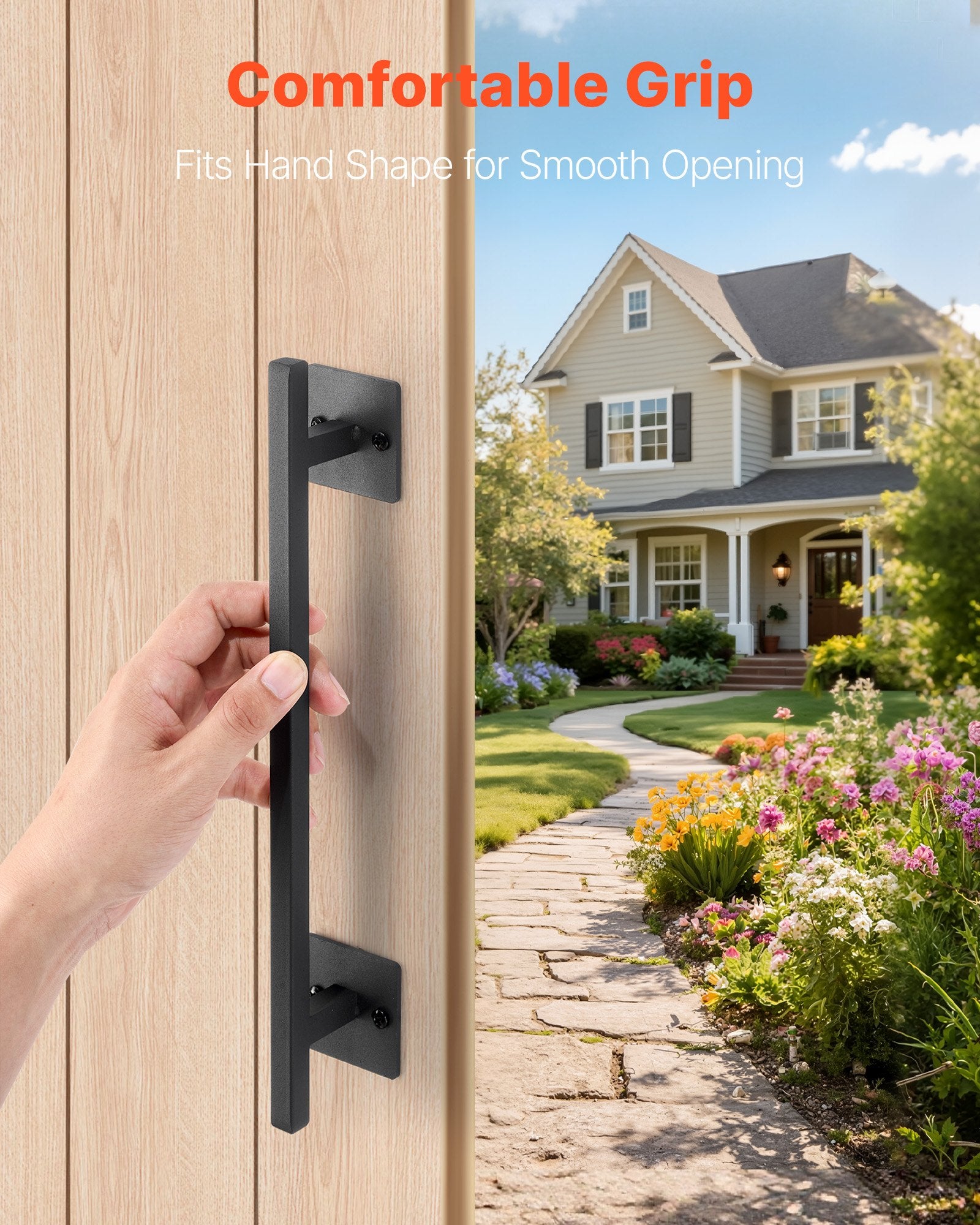 VEVOR Barn Door Handle, 320 mm Rustic Fence Gate Handle, Rust-Resistant Coating, Heavy Duty Carbon Steel Outdoor Gate Handles, Easy to Install, Metal Sliding Door Pulls for Garage Shed Closet Pantry