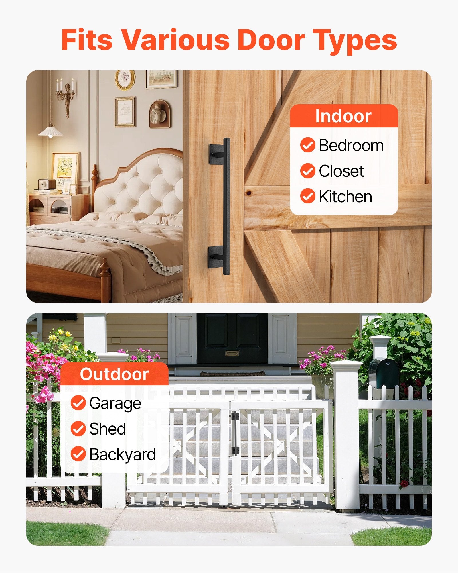 VEVOR Barn Door Handle, 320 mm Rustic Fence Gate Handle, Rust-Resistant Coating, Heavy Duty Carbon Steel Outdoor Gate Handles, Easy to Install, Metal Sliding Door Pulls for Garage Shed Closet Pantry