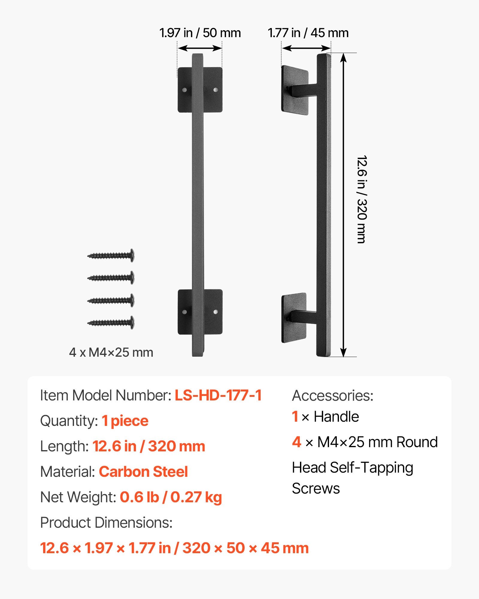 VEVOR Barn Door Handle, 320 mm Rustic Fence Gate Handle, Rust-Resistant Coating, Heavy Duty Carbon Steel Outdoor Gate Handles, Easy to Install, Metal Sliding Door Pulls for Garage Shed Closet Pantry