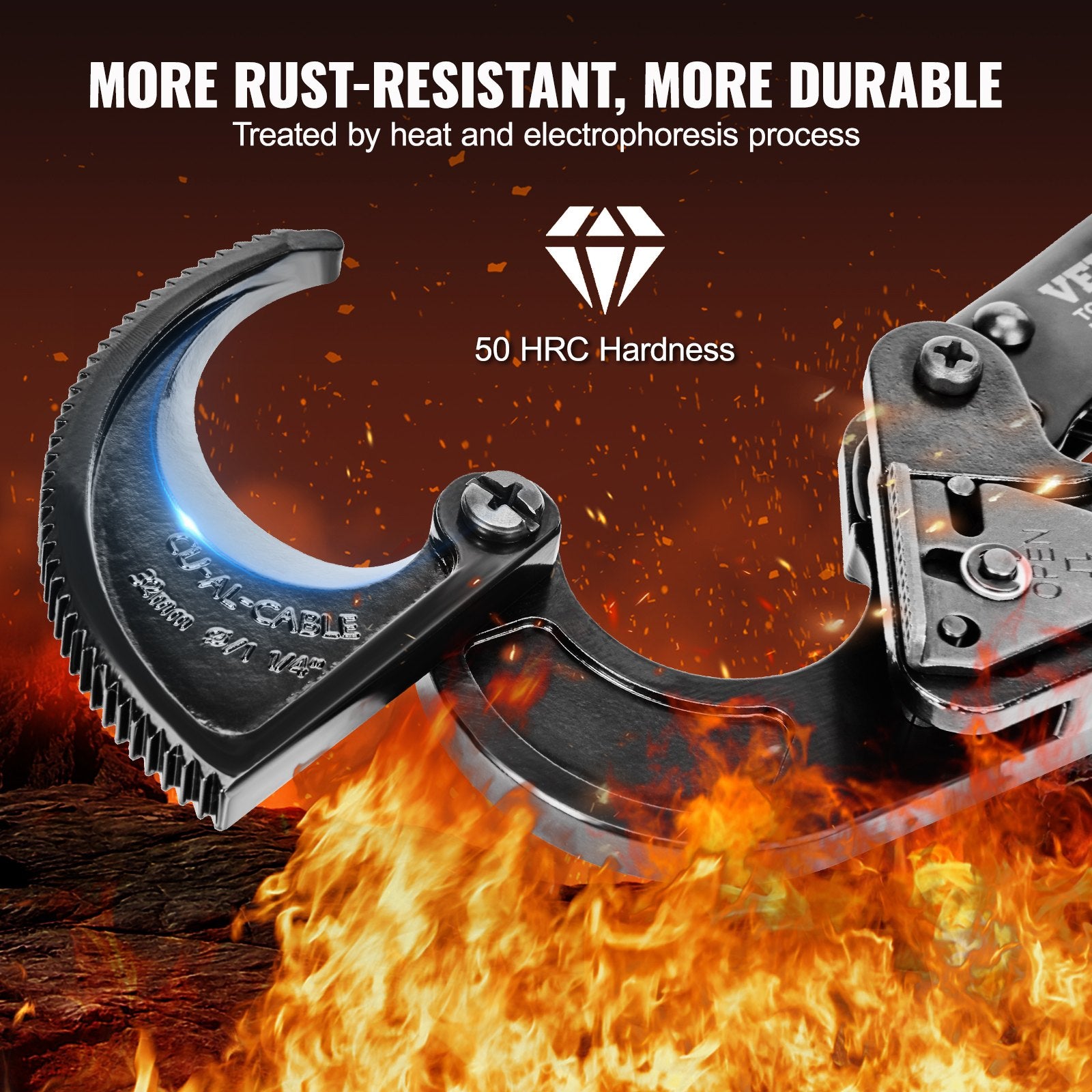 VEVOR Ratcheting Cable Cutter, 250mm Ratchet Wire and Cable Cutter, Cut up to 240 mm², with Comfortable Grip Handles, Easy to Use Quick-Release Lever, Silicon-Manganese Spring Steel Blade