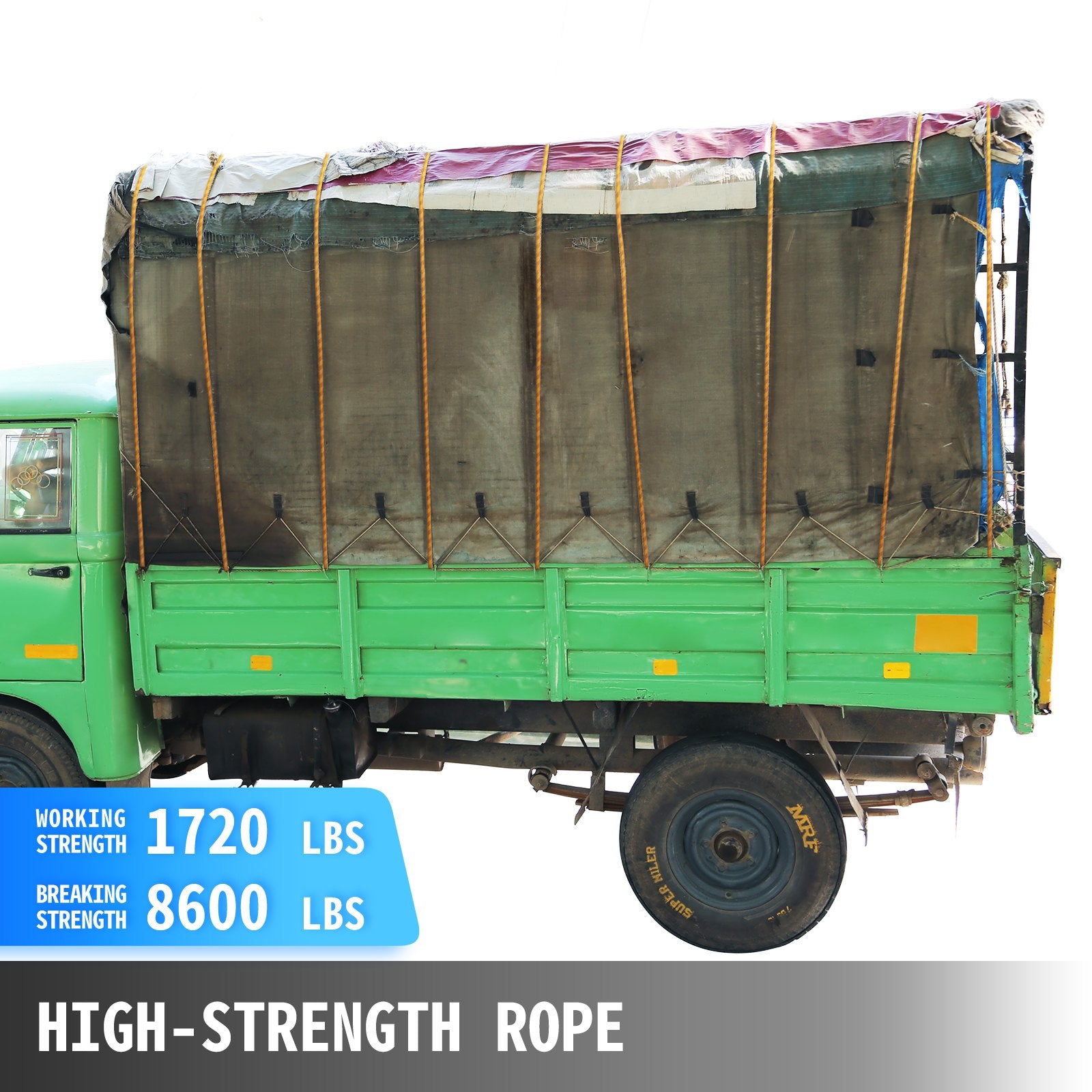 VEVOR 1.43cm Double Braid Polyester Rope 6096cm Nylon Pulling Rope 498.95kg High Force Polyester Load Sailing Rope 1.43cm-6096cm