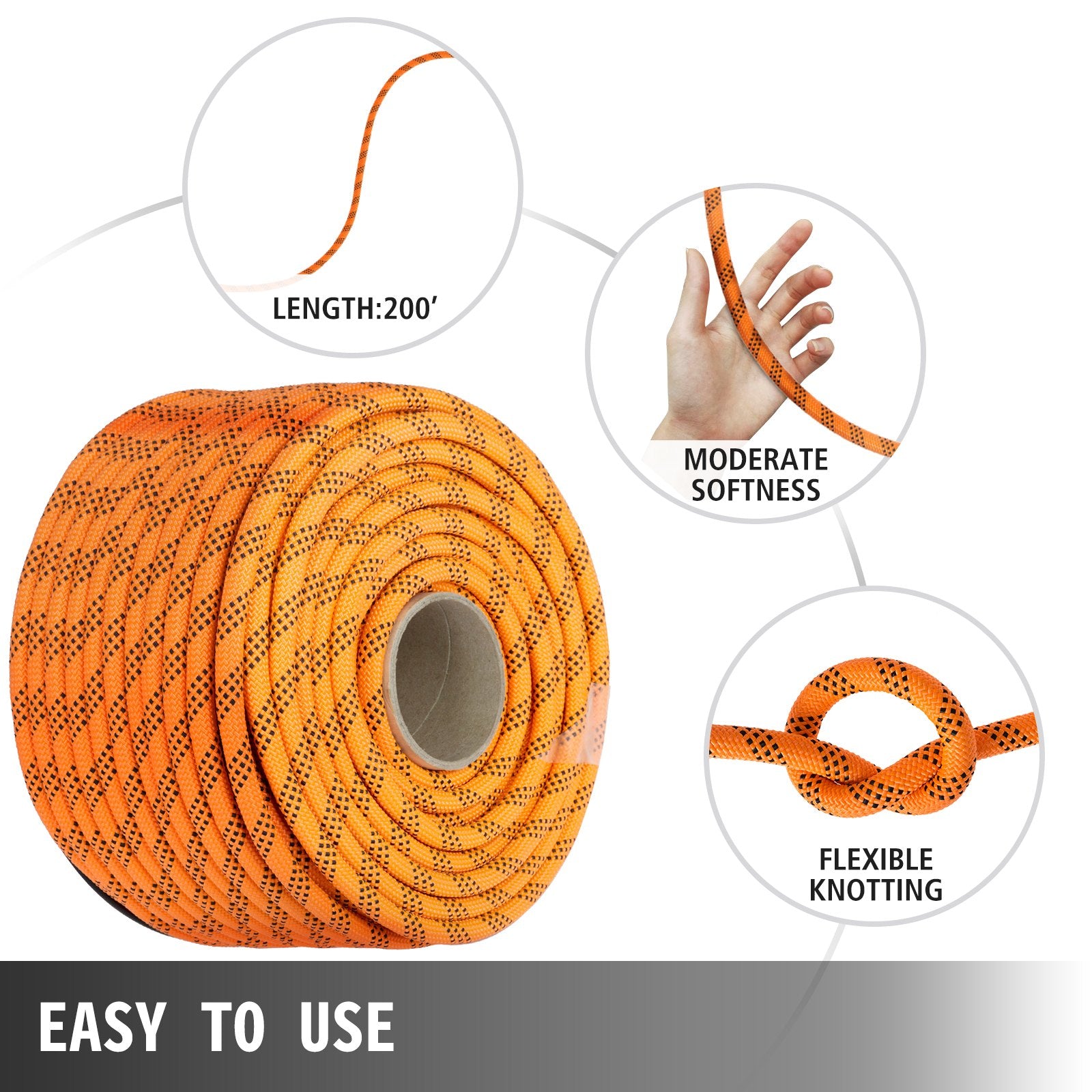 VEVOR 1.43cm Double Braid Polyester Rope 6096cm Nylon Pulling Rope 498.95kg High Force Polyester Load Sailing Rope 1.43cm-6096cm