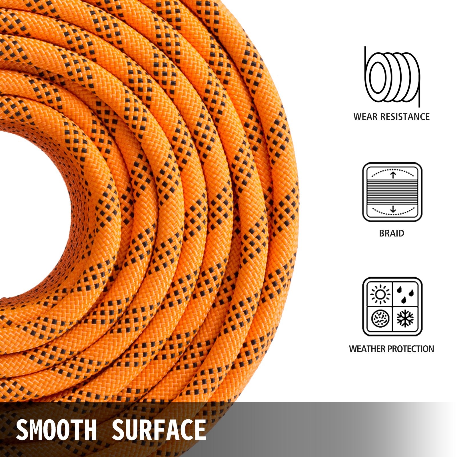 VEVOR 1.43cm Double Braid Polyester Rope 6096cm Nylon Pulling Rope 498.95kg High Force Polyester Load Sailing Rope 1.43cm-6096cm