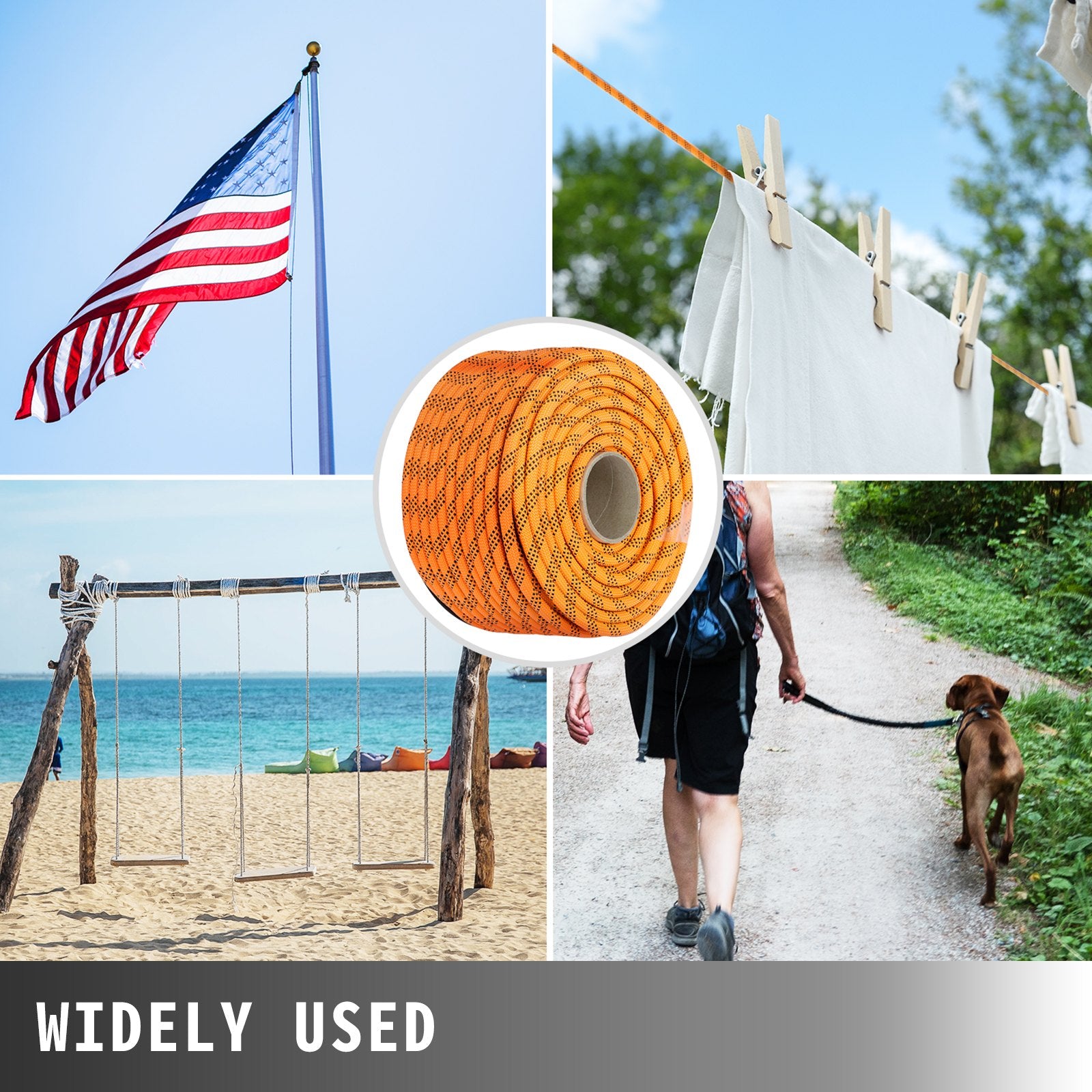 VEVOR 1.43cm Double Braid Polyester Rope 6096cm Nylon Pulling Rope 498.95kg High Force Polyester Load Sailing Rope 1.43cm-6096cm