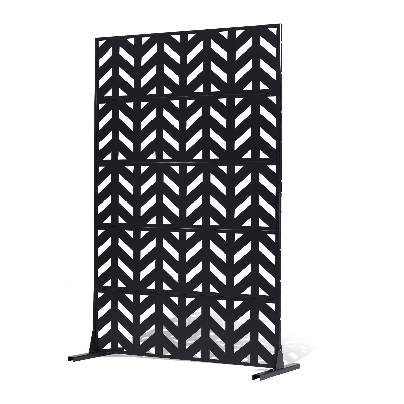 VEVOR Metal Privacy Screen, 47" W x 72" H, Outdoor Privacy Screens 5-Panel, Freestanding Outdoor Divider with Stand, Decorative Garden Steel Privacy Fence for Balcony Patio Indoor Room Black