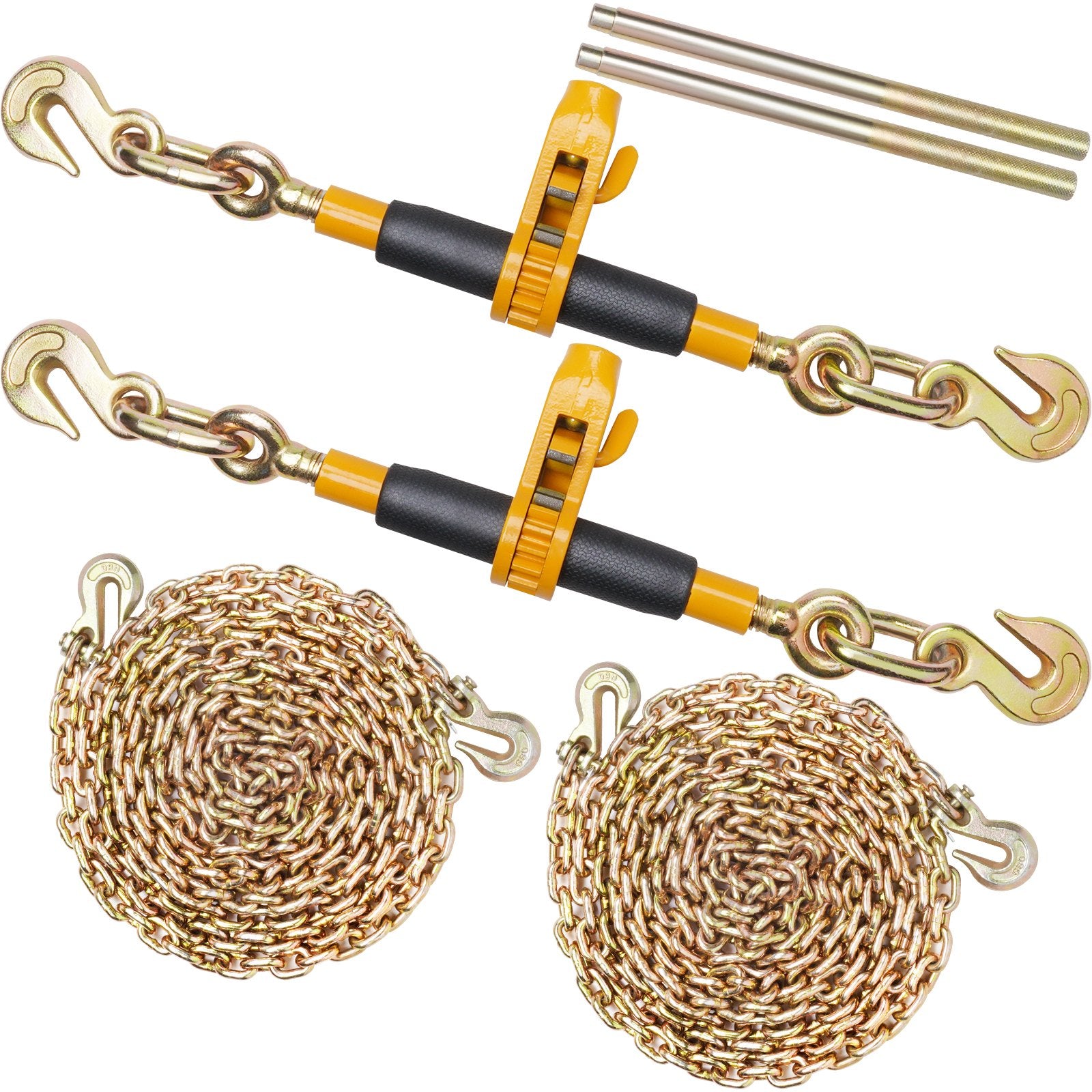 VEVOR Ratchet Chain Binder, 5/16"-3/8" Heavy Duty Load Binders with G80 Chains, 7100 lbs Secure Load Limit, Labor-saving Anti-skid Handle, Tie Down Hauling Chain Binders for Flatbed Truck Trailer, 2 P
