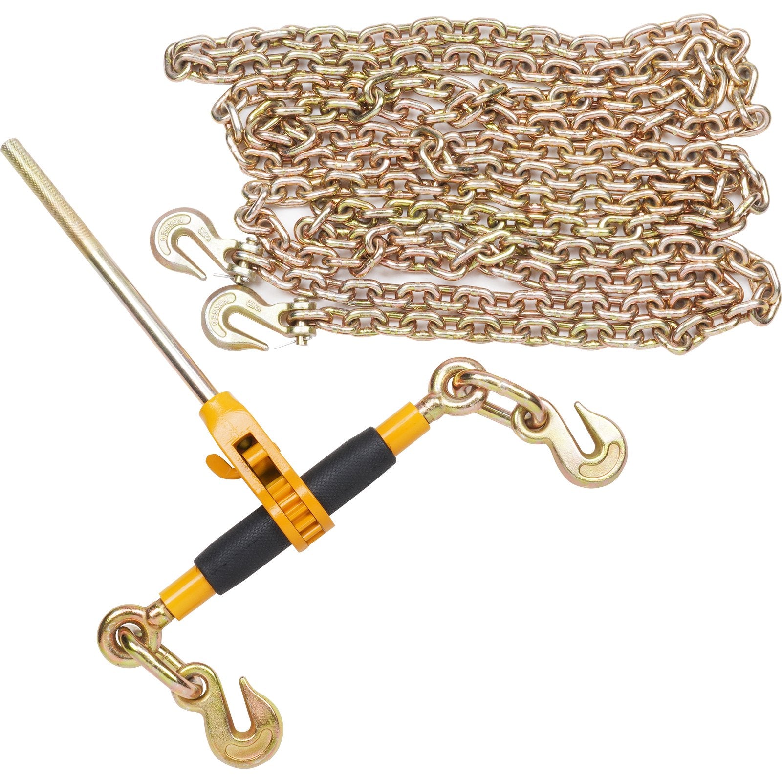 VEVOR Ratchet Chain Binder, 5/16"-3/8" Heavy Duty Load Binders with G80 Chains, 7100 lbs Secure Load Limit, Labor-saving Anti-skid Handle, Tie Down Hauling Chain Binders for Flatbed Truck Trailer, 2 P