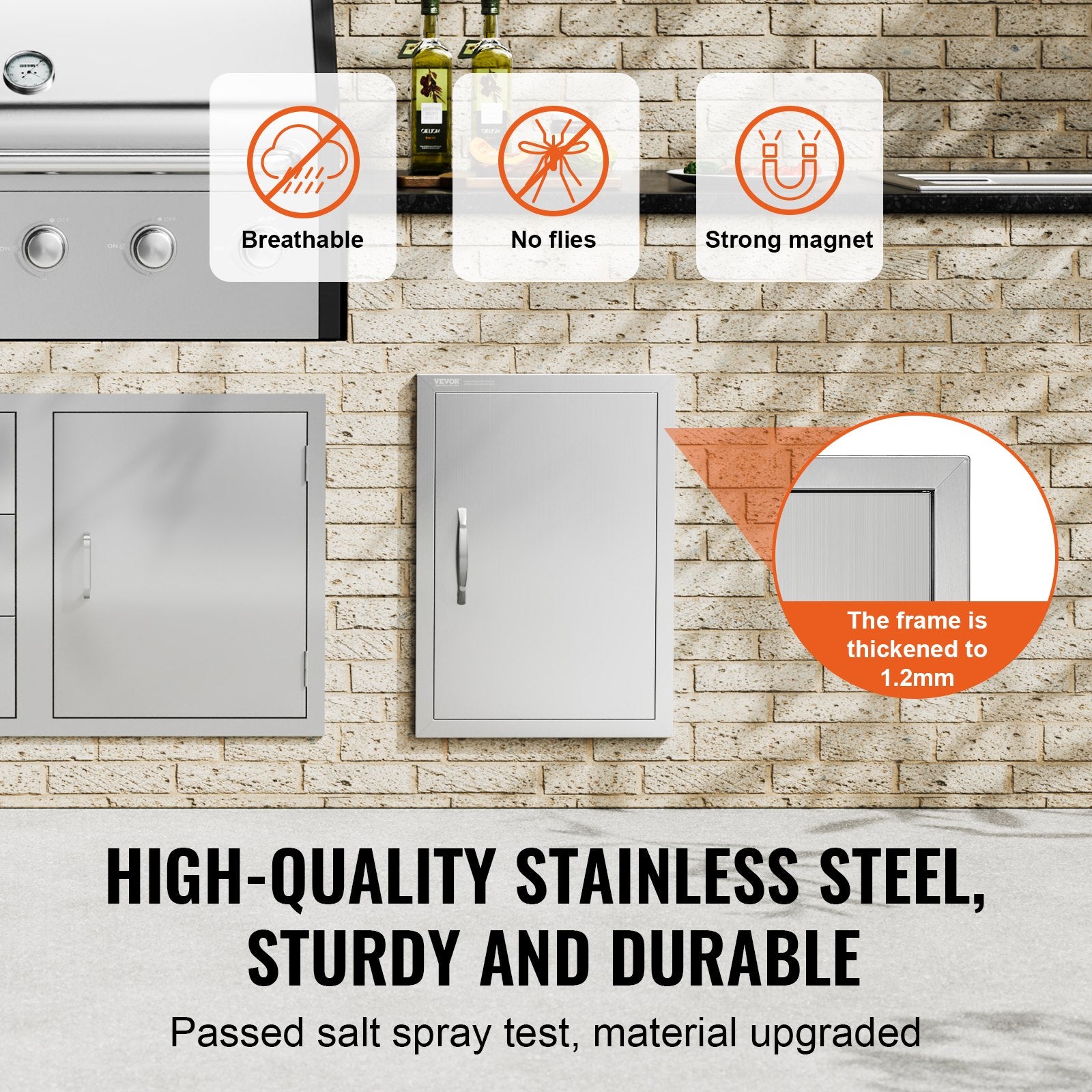 VEVOR BBQ Access Door, 432x610 mm Single Outdoor Kitchen Door, Stainless Steel Flush Mount Door, Wall Vertical Door with Handle, for BBQ Island, Grilling Station, Outside Cabinet