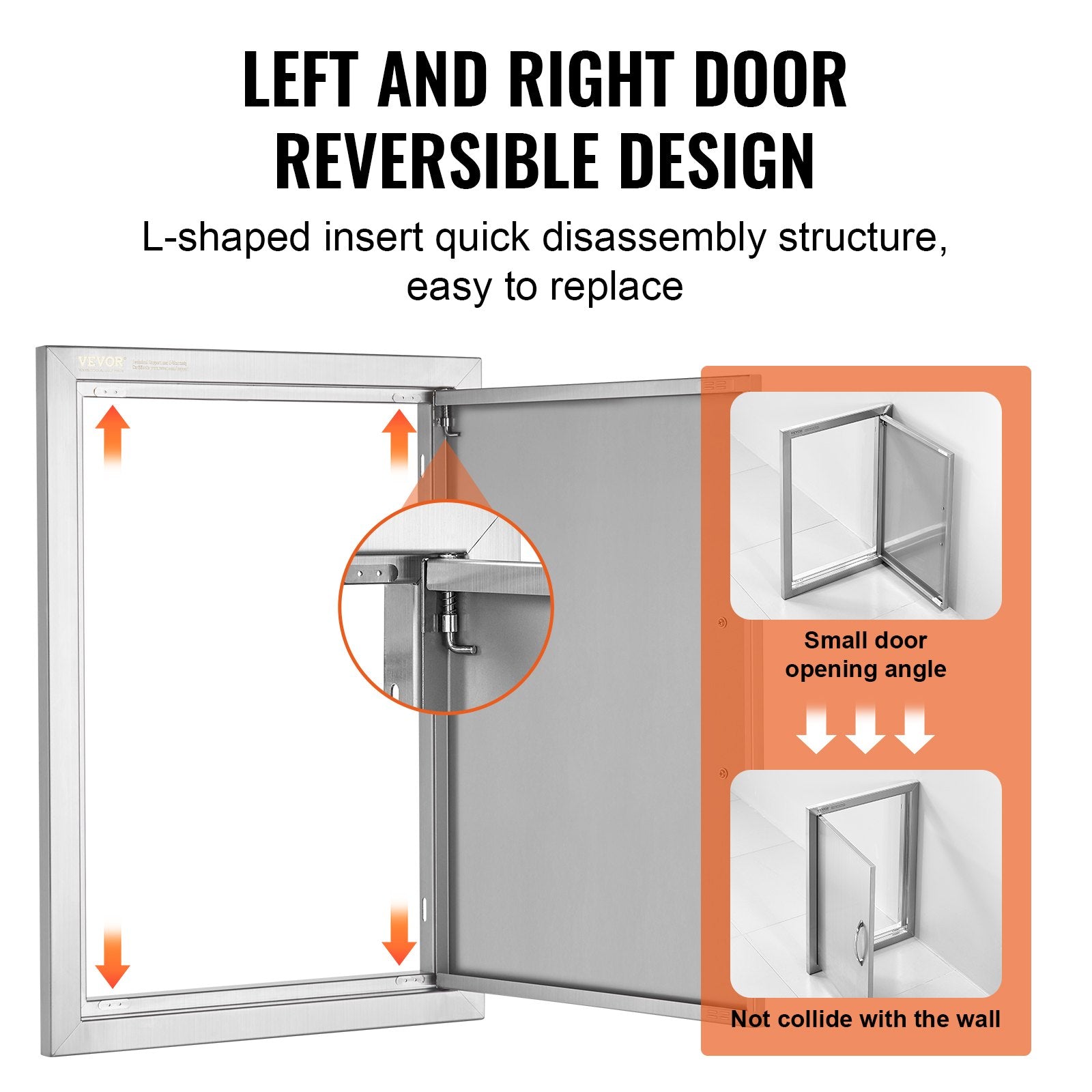 VEVOR BBQ Access Door, 432x610 mm Single Outdoor Kitchen Door, Stainless Steel Flush Mount Door, Wall Vertical Door with Handle, for BBQ Island, Grilling Station, Outside Cabinet