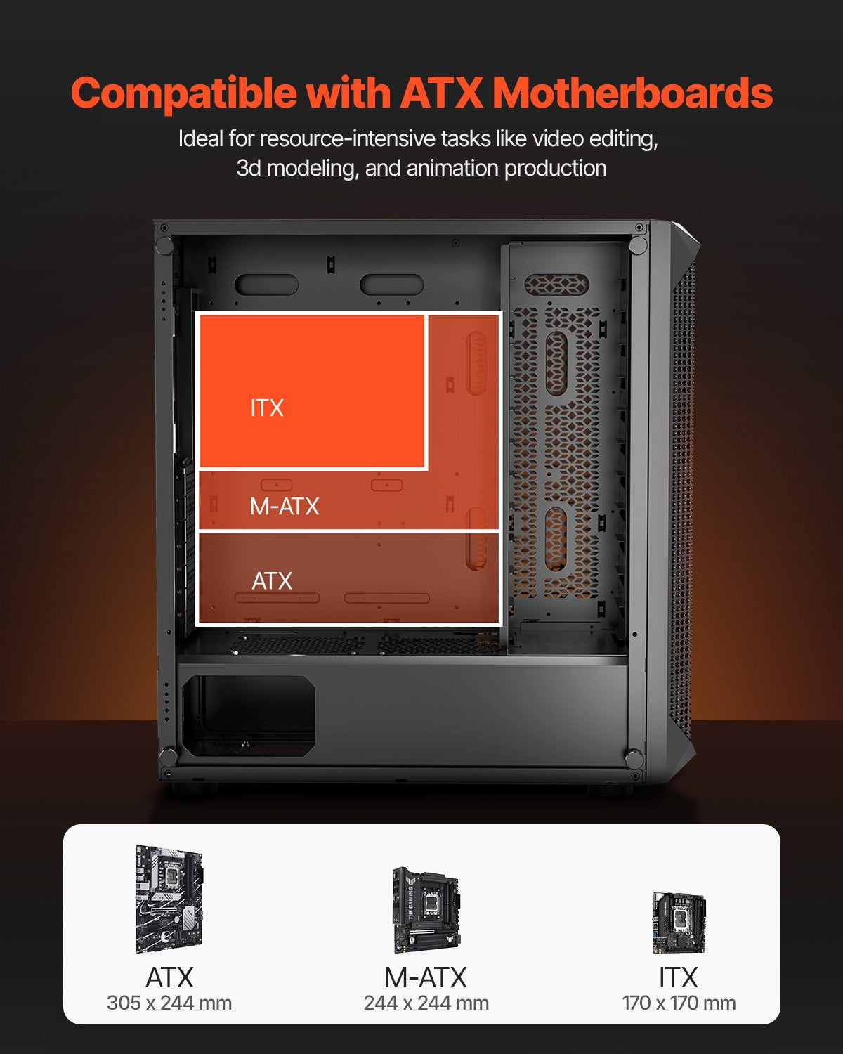 VEVOR PC Gaming Case, Mid-Tower, Computer Case with High-Airflow Tempered Glass Panel, Dust Filter, 4 x 120 mm Fans, Cable Management, for GPU up to 270 mm in Length, Compatible with ATX/M-ATX/ITX