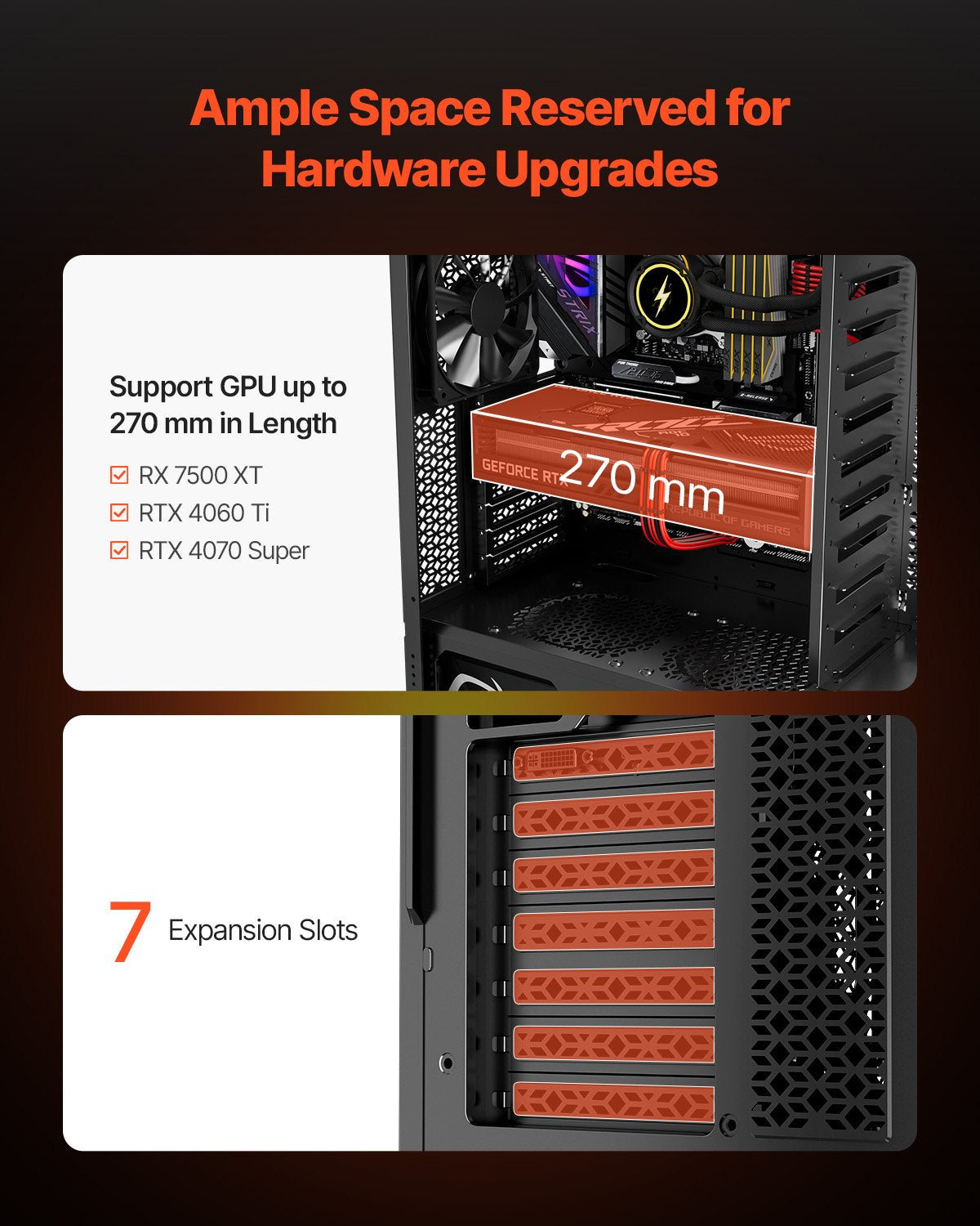 VEVOR PC Gaming Case, Mid-Tower, Computer Case with High-Airflow Tempered Glass Panel, Dust Filter, 4 x 120 mm Fans, Cable Management, for GPU up to 270 mm in Length, Compatible with ATX/M-ATX/ITX