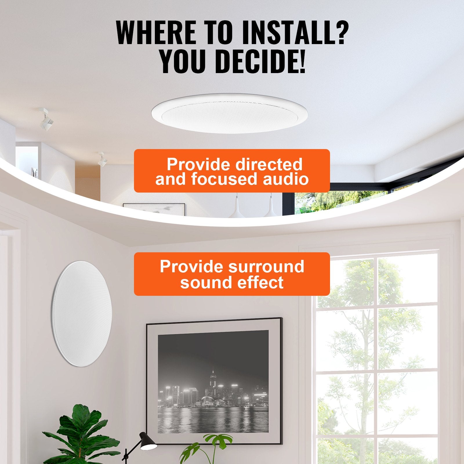 VEVOR 4 PCs 203.2 mm in Ceiling Speakers, 100-Watts, Flush Mount Ceiling & in-Wall Speakers System with 8ΩImpedance 89dB Sensitivity, for Home Kitchen Living Room Bedroom or Covered Outdoor Porches