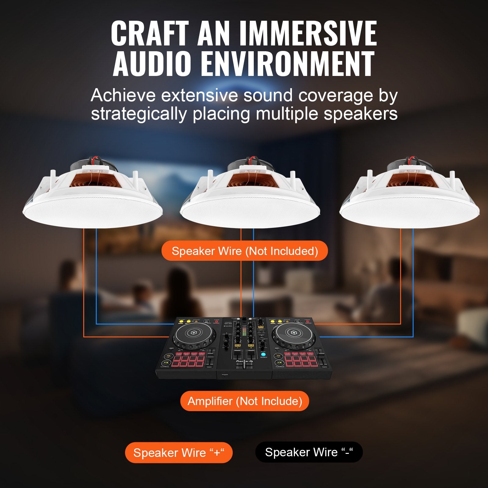 VEVOR 4 PCs 203.2 mm in Ceiling Speakers, 100-Watts, Flush Mount Ceiling & in-Wall Speakers System with 8ΩImpedance 89dB Sensitivity, for Home Kitchen Living Room Bedroom or Covered Outdoor Porches