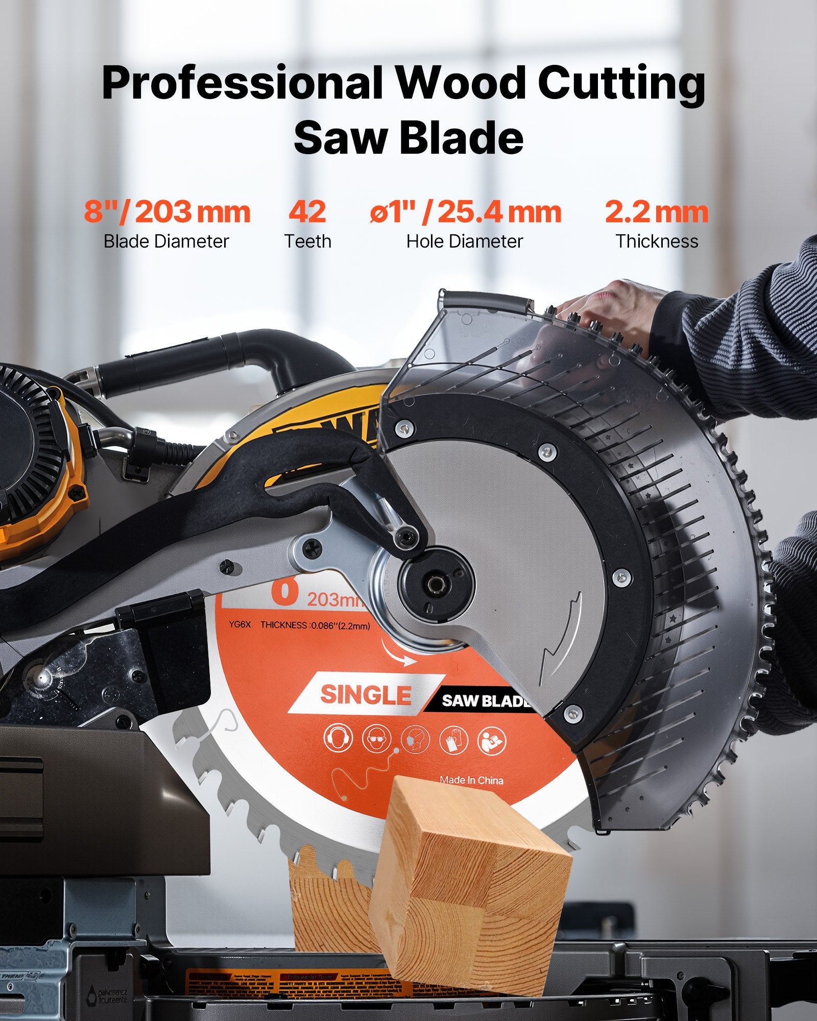 VEVOR Circular Saw Blade, 203 mm Diameter, 42 Sharp Alloy Teeth, 25.4mm Arbor, Fine Finish, Wood Cutting Blade for Circular Saw, with Noise-Reducing Heat Vents, for Cutting Plywood, OSB, and Hardwood