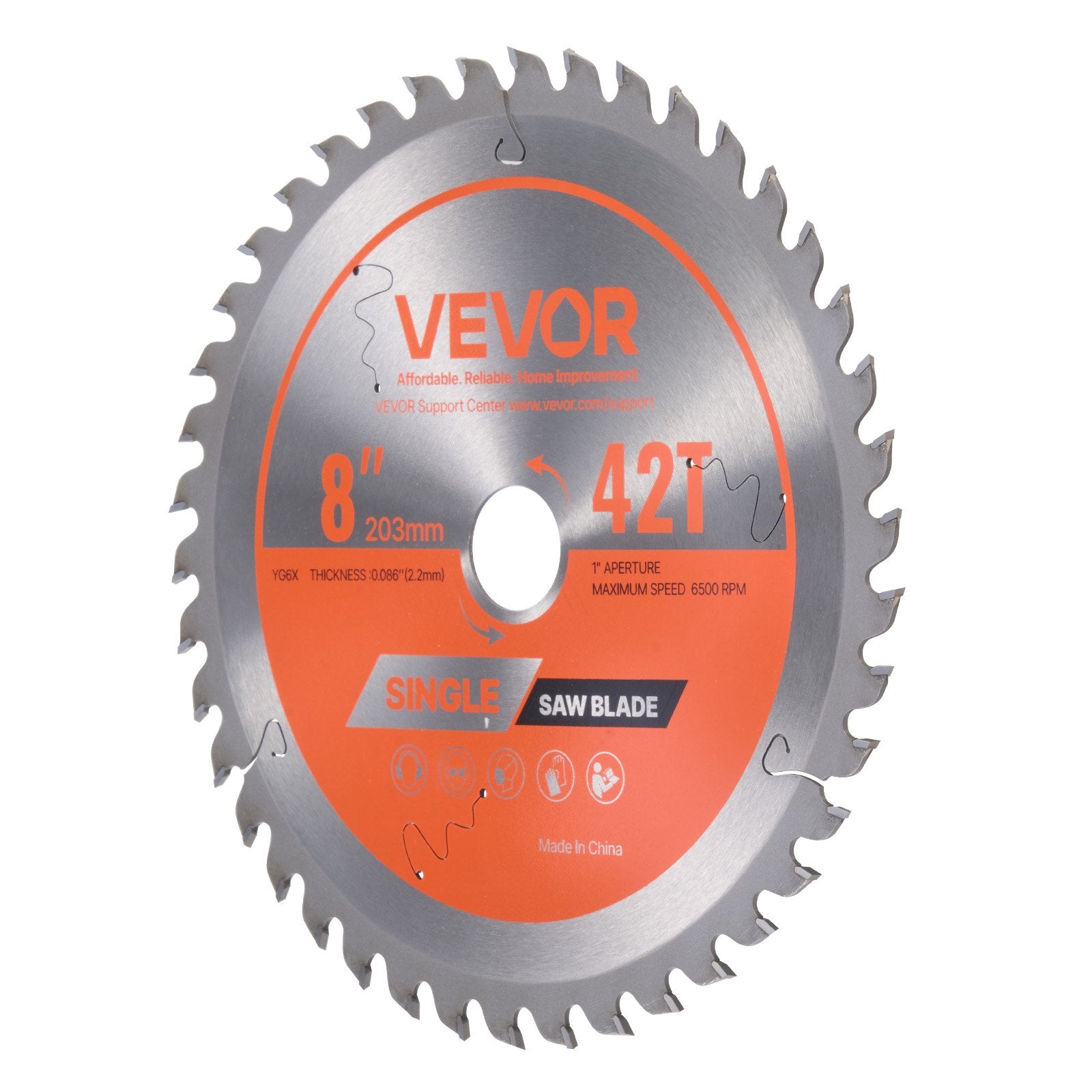 VEVOR Circular Saw Blade, 203 mm Diameter, 42 Sharp Alloy Teeth, 25.4mm Arbor, Fine Finish, Wood Cutting Blade for Circular Saw, with Noise-Reducing Heat Vents, for Cutting Plywood, OSB, and Hardwood