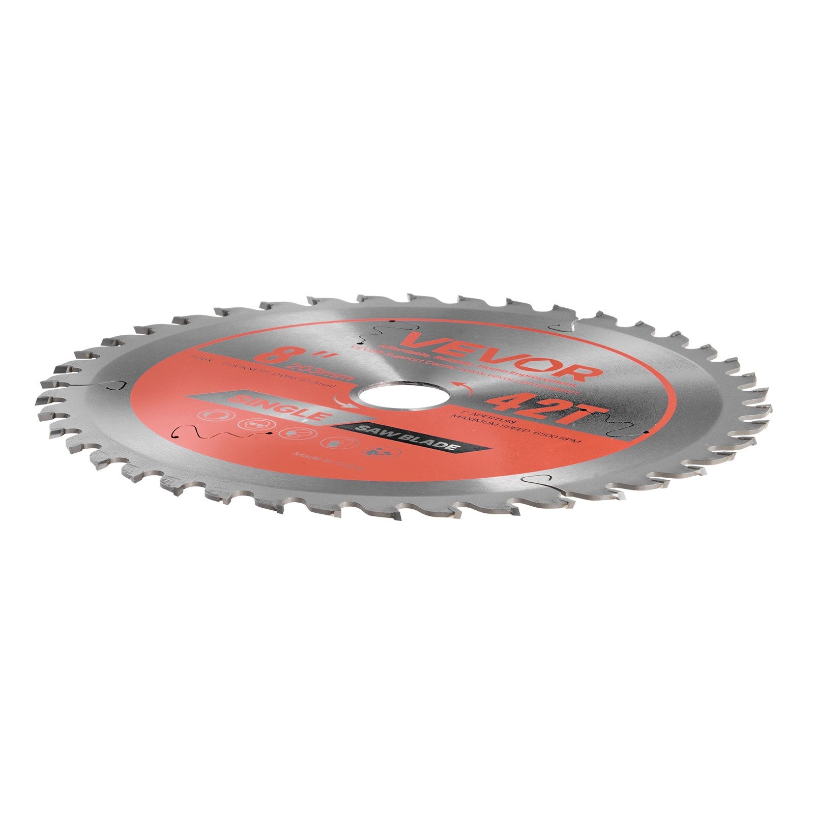 VEVOR Circular Saw Blade, 203 mm Diameter, 42 Sharp Alloy Teeth, 25.4mm Arbor, Fine Finish, Wood Cutting Blade for Circular Saw, with Noise-Reducing Heat Vents, for Cutting Plywood, OSB, and Hardwood