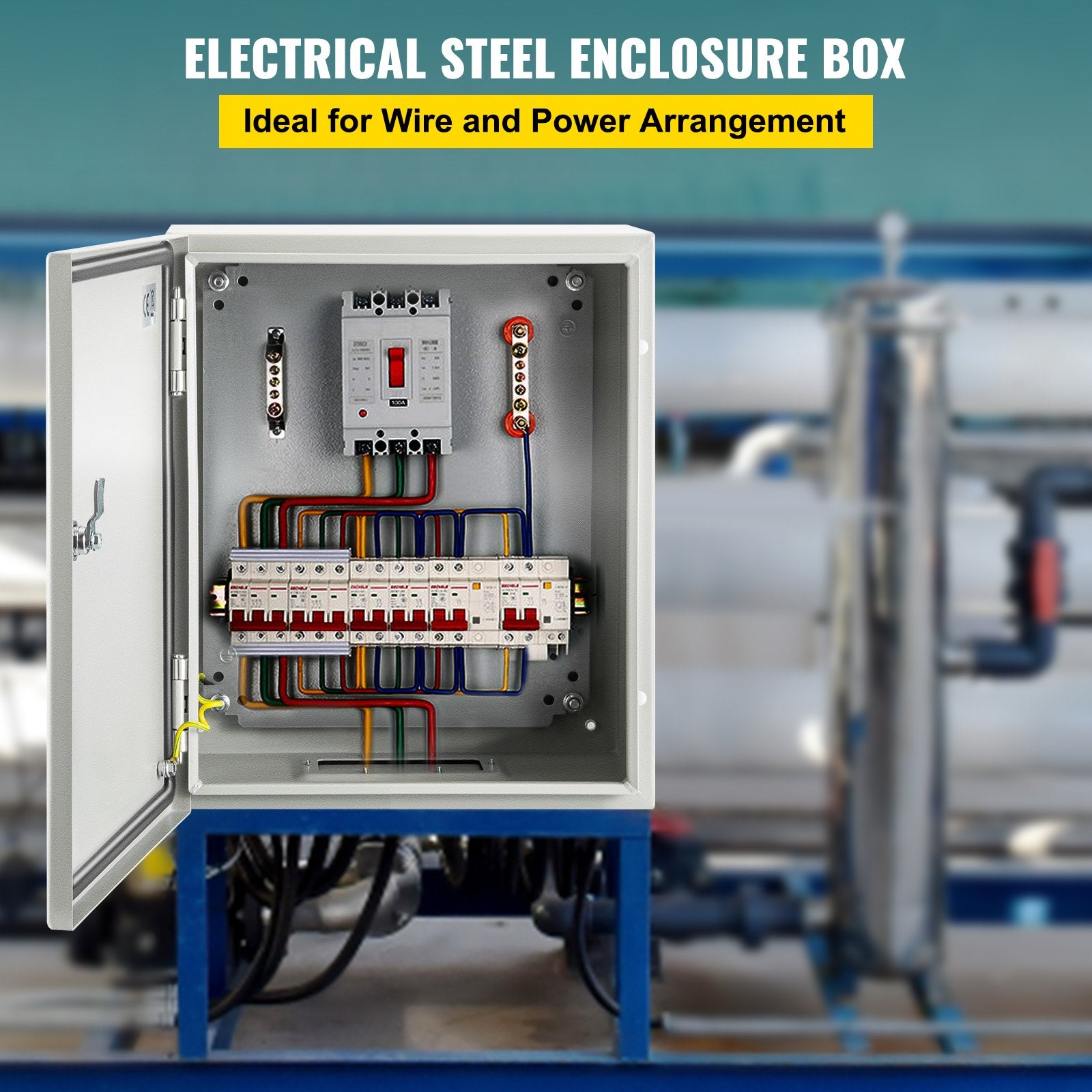 VEVOR NEMA Steel Enclosure, 25 x 20 x 15 cm NEMA 4X Steel Electrical Box, IP66 Waterproof & Dustproof, Outdoor/Indoor Electrical Junction Box, with Mounting Plate