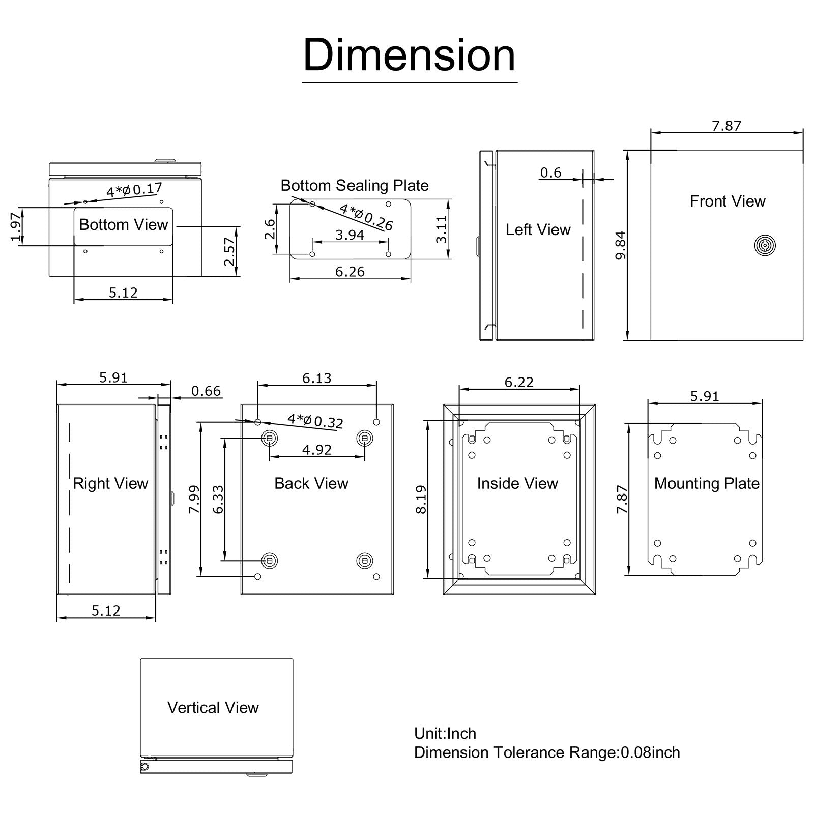 VEVOR NEMA Steel Enclosure, 25 x 20 x 15 cm NEMA 4X Steel Electrical Box, IP66 Waterproof & Dustproof, Outdoor/Indoor Electrical Junction Box, with Mounting Plate