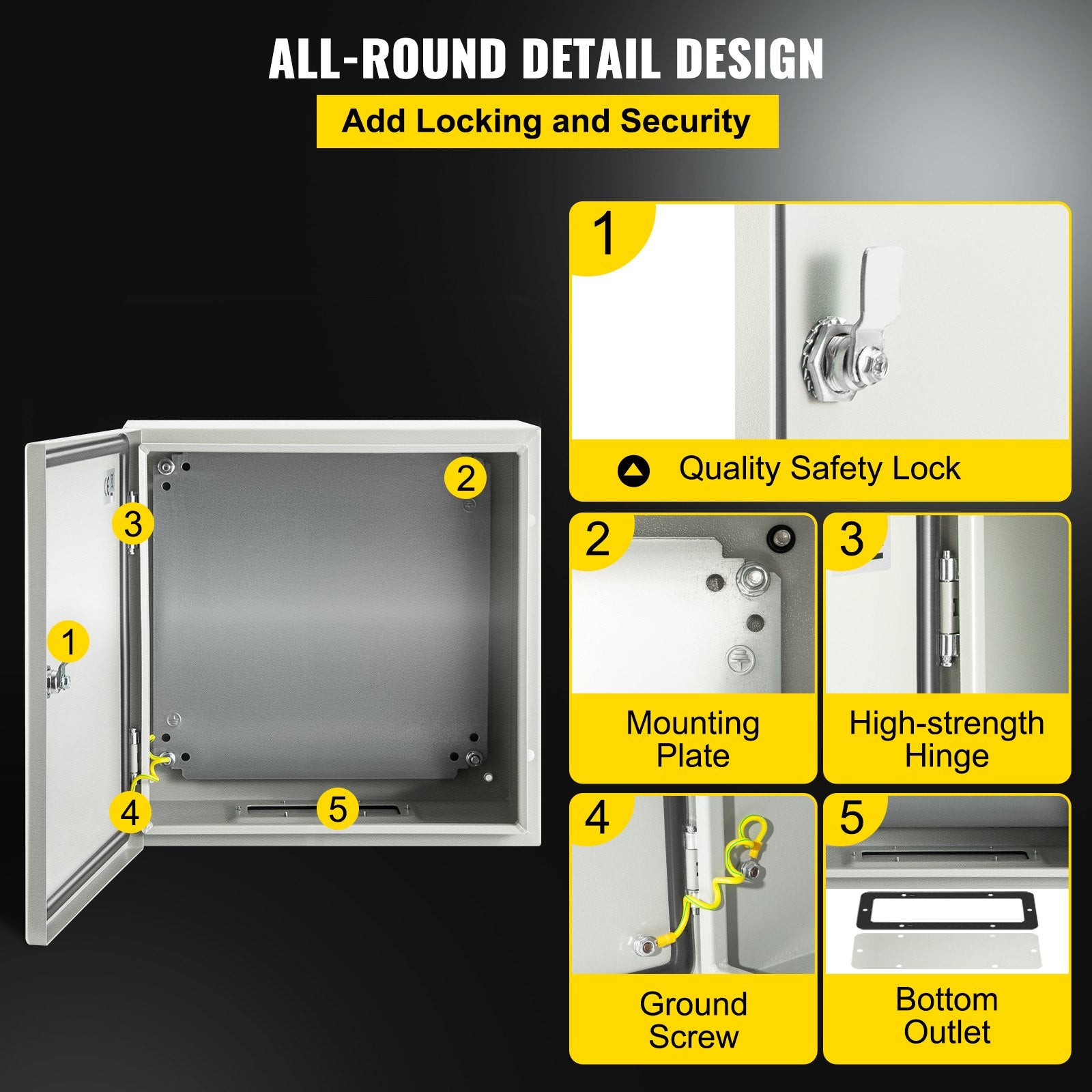 VEVOR NEMA Steel Enclosure, 12 x 12 x 6''steel electrical box electrical enclosur NEMA 4X Steel Electrical Box, IP66 Waterproof & Dustproof, Outdoor/Indoor Electrical Junction Box, with Mounting Plat