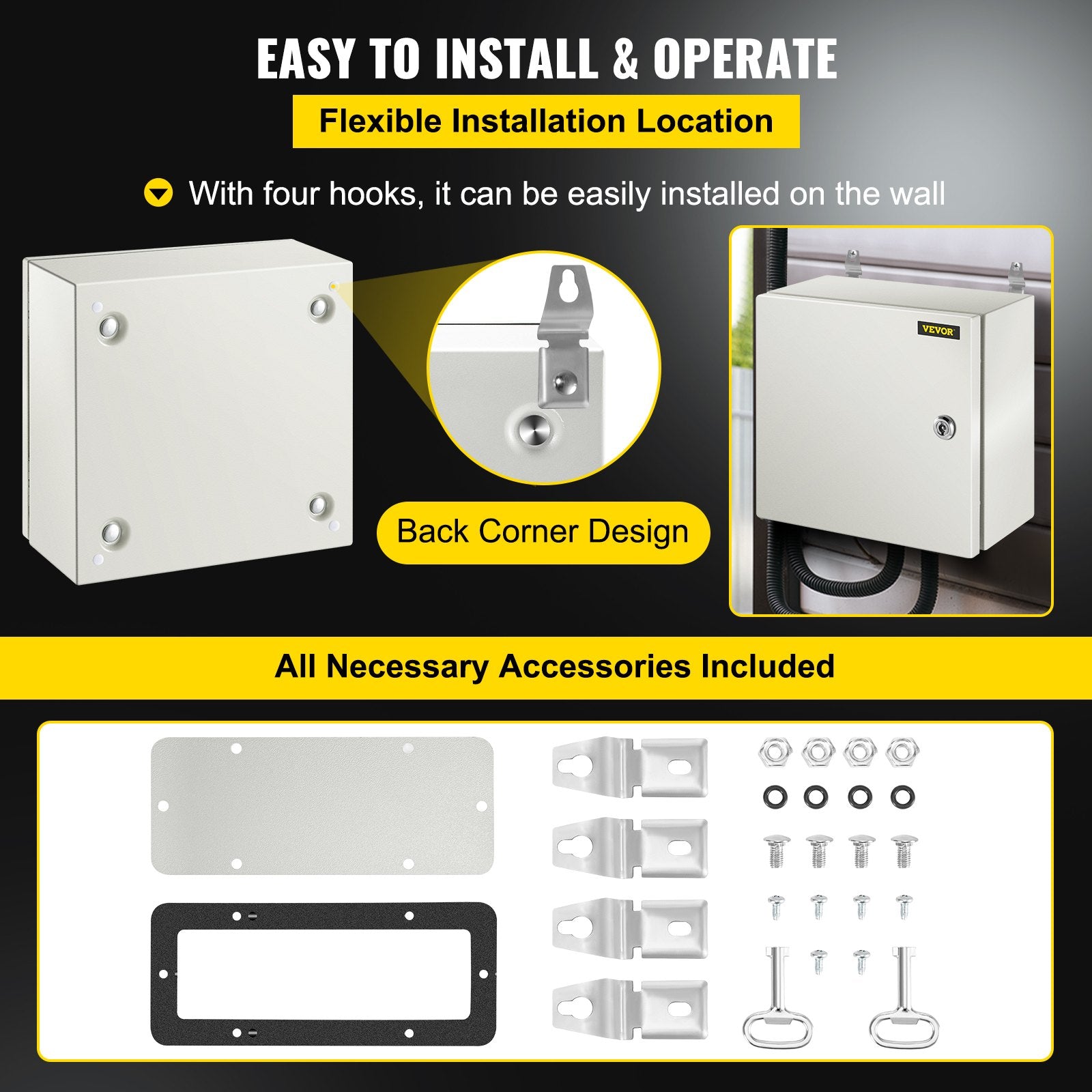 VEVOR NEMA Steel Enclosure, 12 x 12 x 6''steel electrical box electrical enclosur NEMA 4X Steel Electrical Box, IP66 Waterproof & Dustproof, Outdoor/Indoor Electrical Junction Box, with Mounting Plat