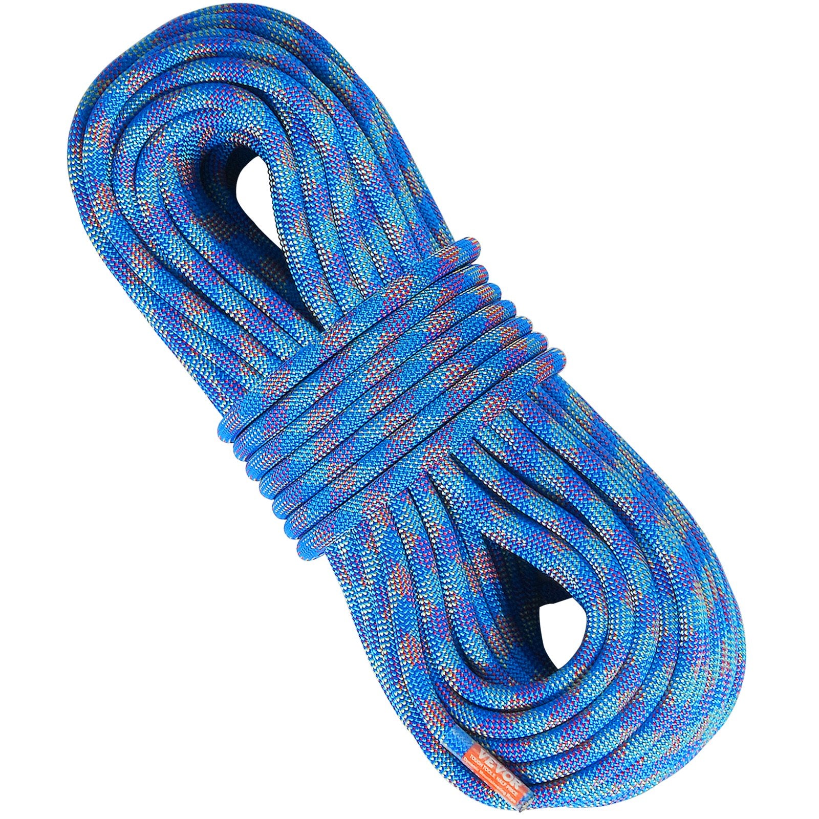 VEVOR 10.2mm Dynamic Climbing Rope, 50M 164ft Outdoor Rock Climbing Rope 25KN Breaking Tension, Stretchable Fiber Rope with Steel Snap Hooks for Escape, Rappelling, Fire Rescue, Blue