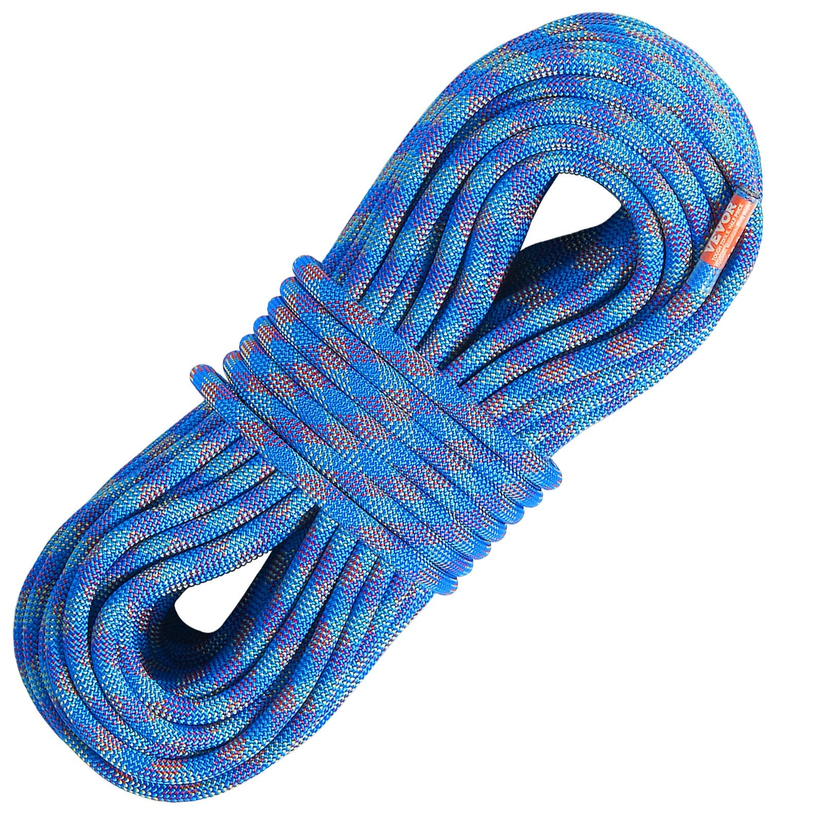 VEVOR 10.2mm Dynamic Climbing Rope, 50M 164ft Outdoor Rock Climbing Rope 25KN Breaking Tension, Stretchable Fiber Rope with Steel Snap Hooks for Escape, Rappelling, Fire Rescue, Blue