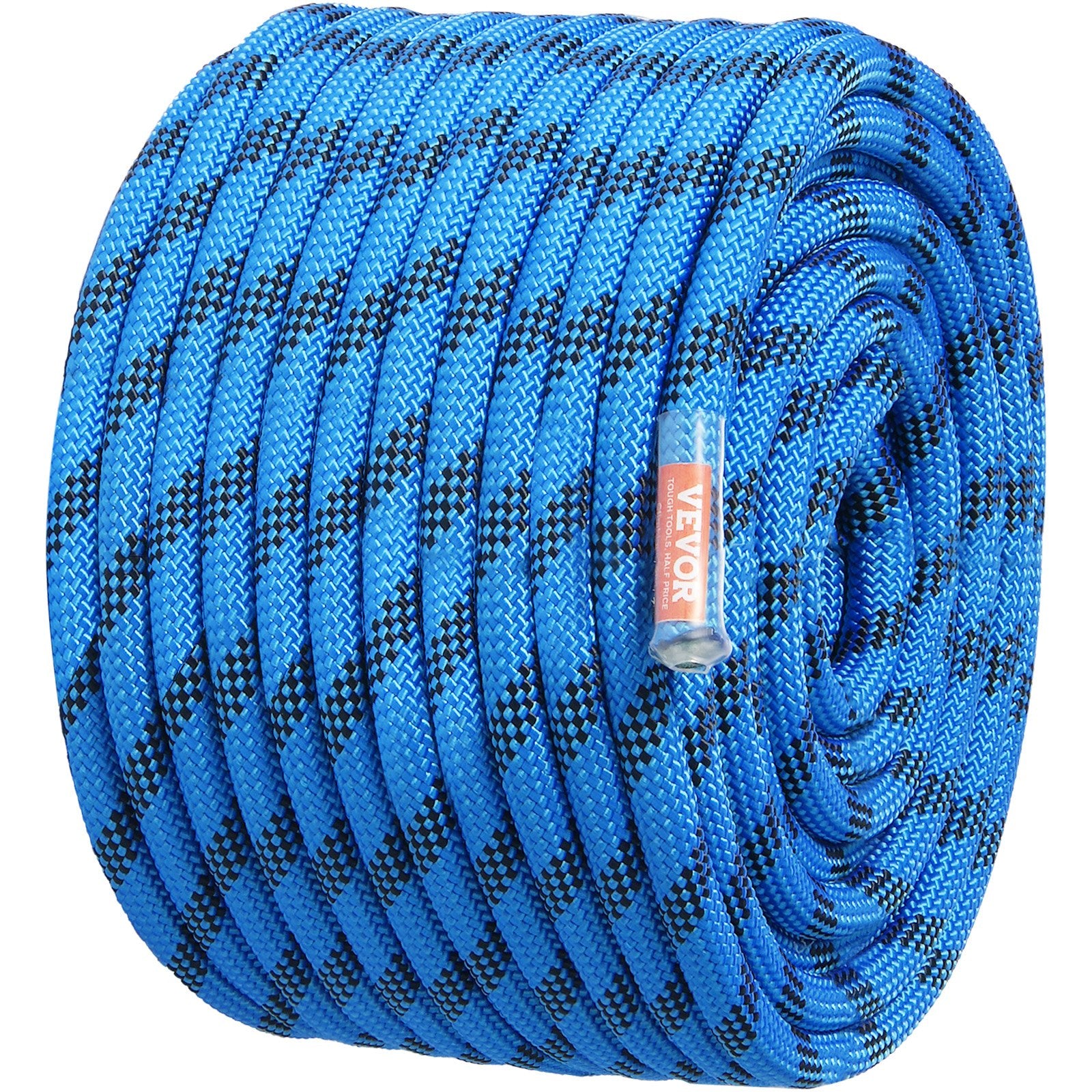 VEVOR 12.7mm Static Climbing Rope, 45.7M 150ft Outdoor Rock Climbing Rope 30KN Breaking Tension, Fiber Rope with Steel Snap Hooks for Escape, Rappelling, Fire Rescue, Blue