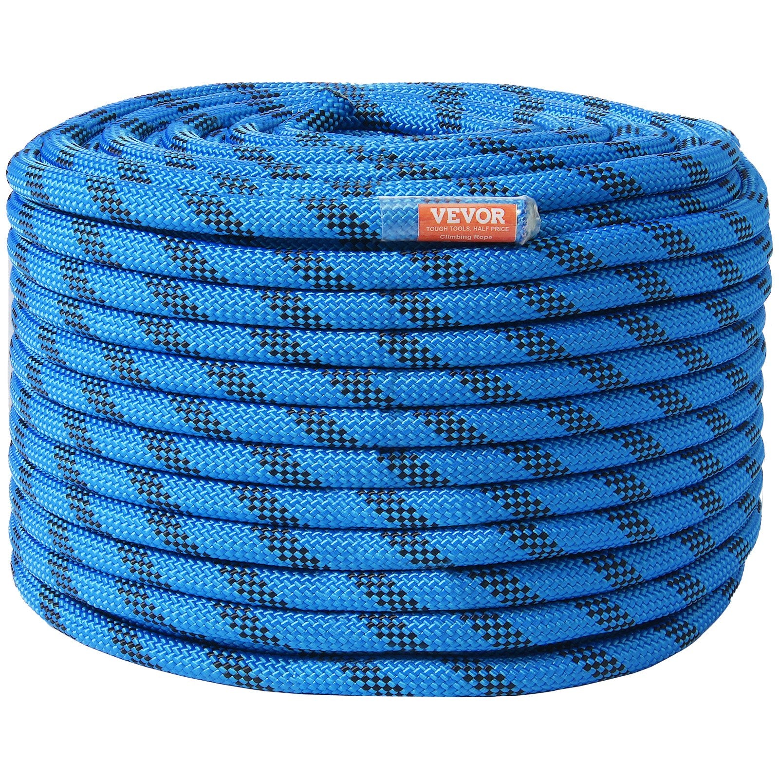 VEVOR 12.7mm Static Climbing Rope, 45.7M 150ft Outdoor Rock Climbing Rope 30KN Breaking Tension, Fiber Rope with Steel Snap Hooks for Escape, Rappelling, Fire Rescue, Blue